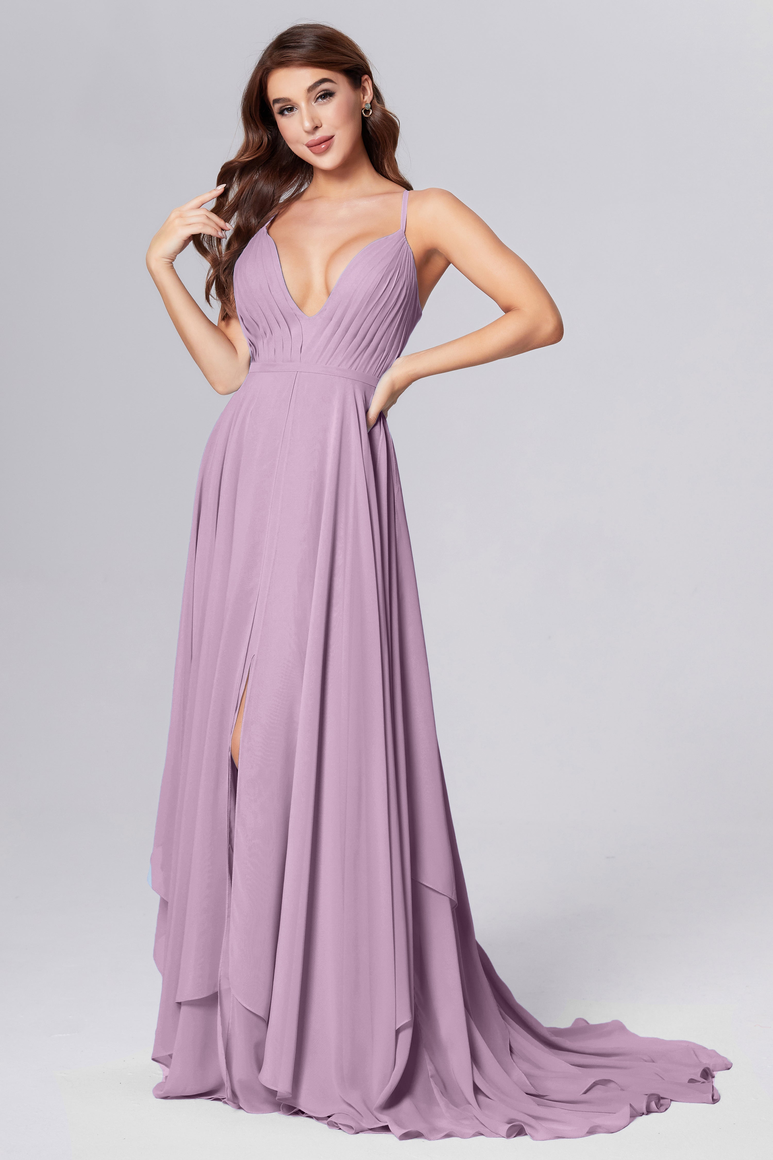Pleating Chiffon Prom Dresses with Trailing