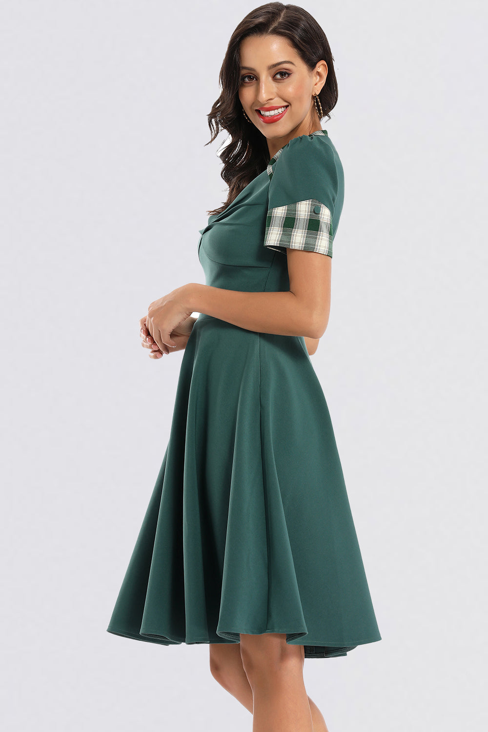 Pleating Short Sleeve Clash Colors Vintage Dresses
