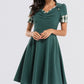 Pleating Short Sleeve Clash Colors Vintage Dresses