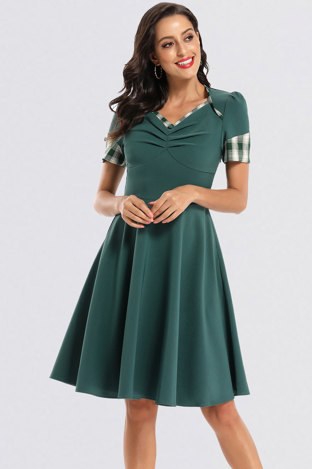 Pleating Short Sleeve Clash Colors Vintage Dresses