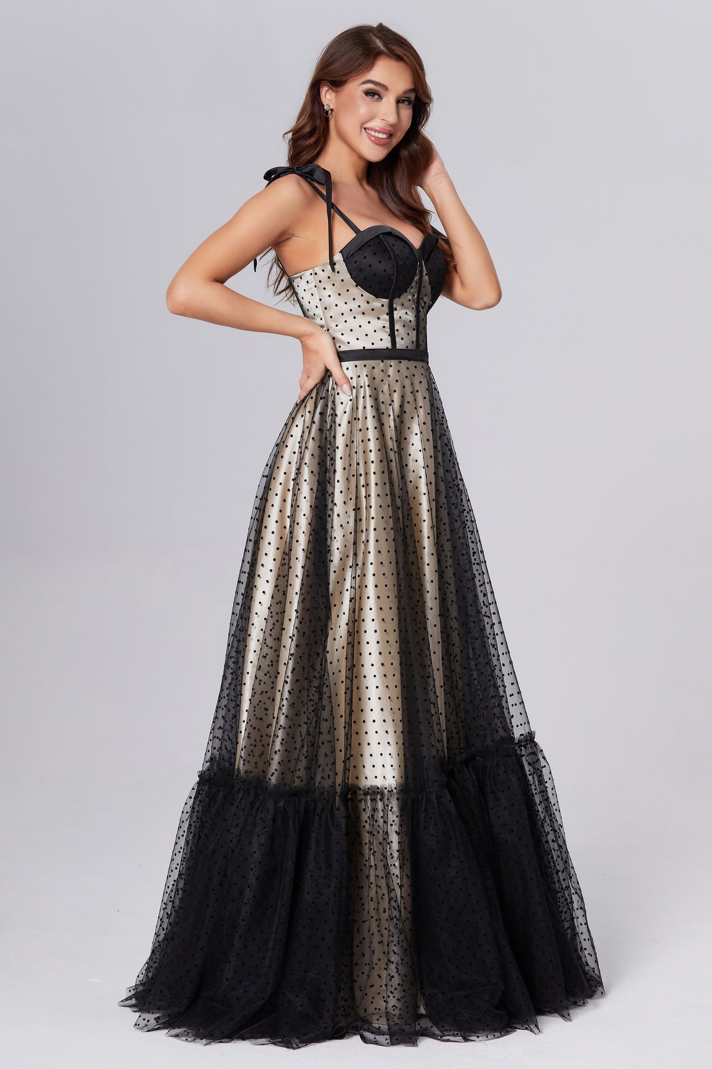 Polka Dots Elastic Satin Prom Dresses