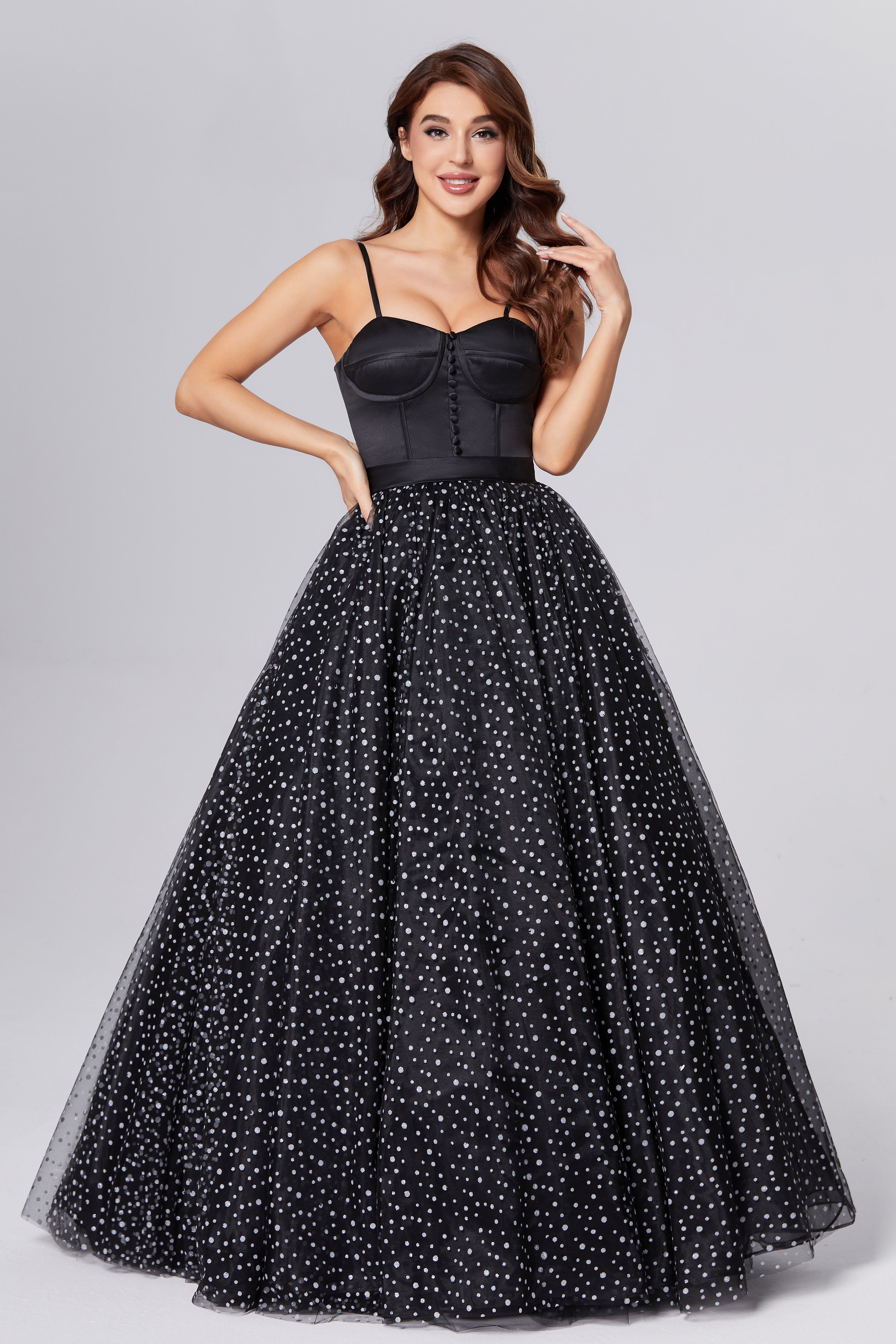 Polka Dots Spaghetti Straps Prom Dresses