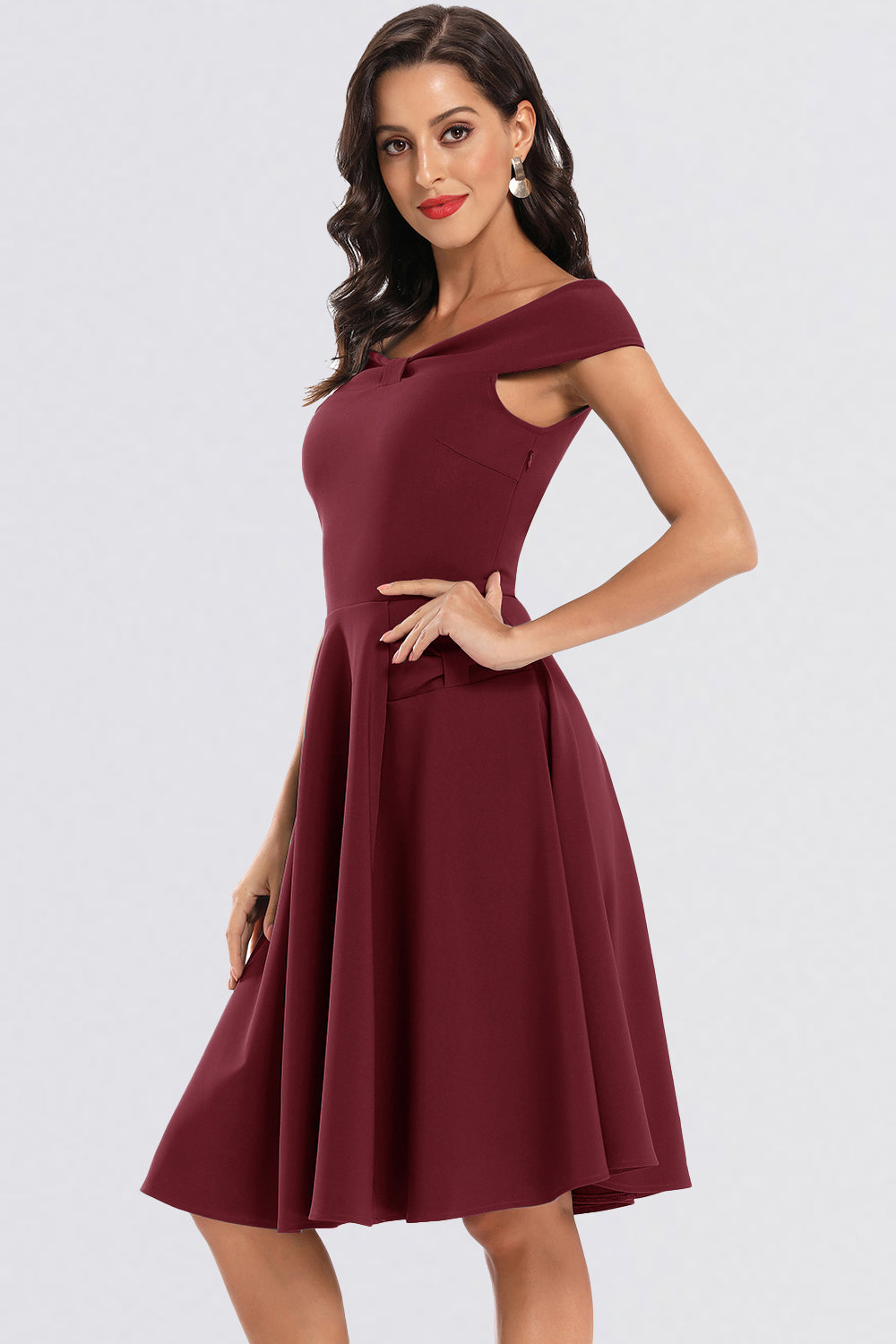 Satin Sleeveless Off the Shoulder Vintage Dresses
