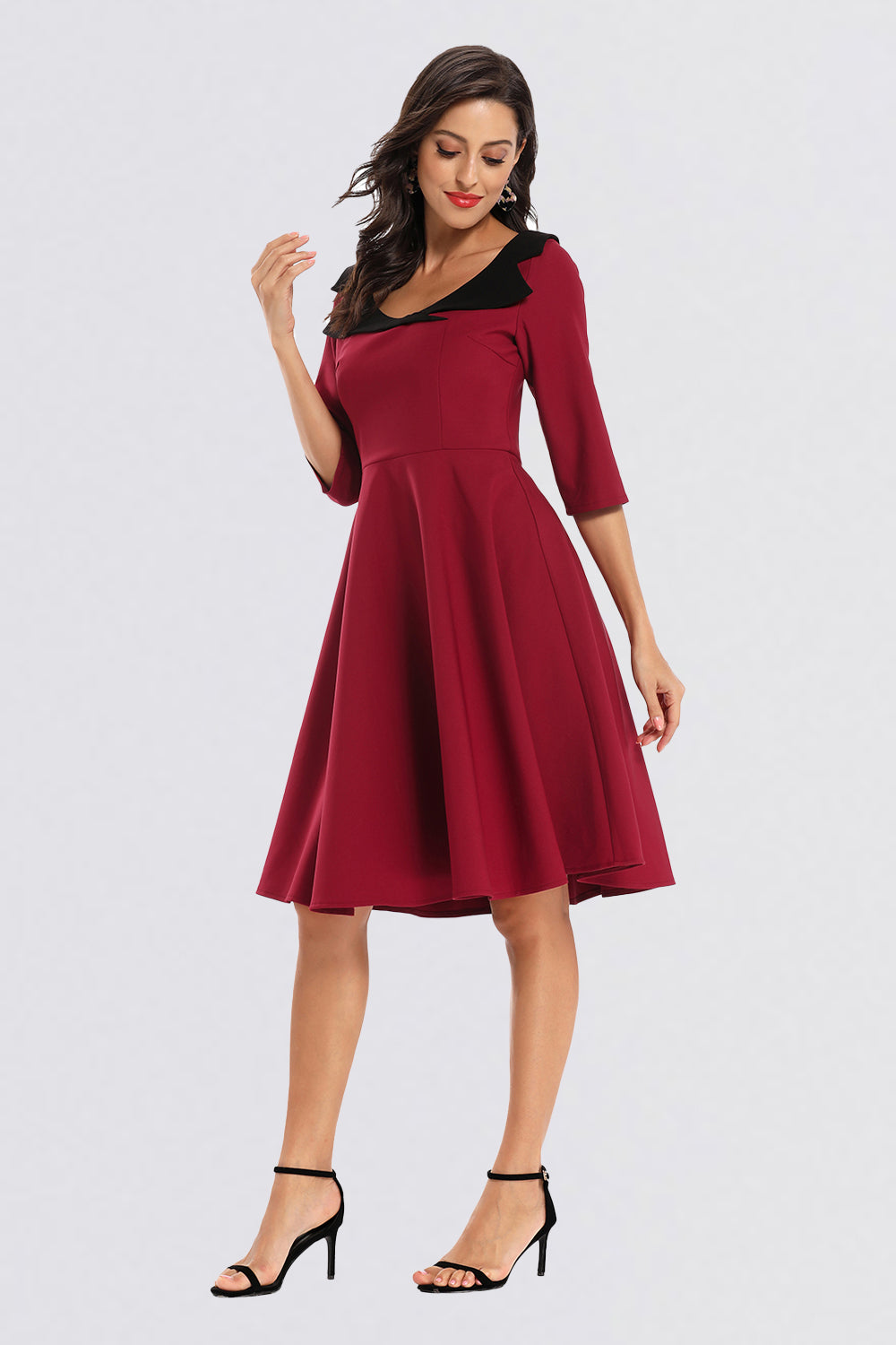 Scoop Zipper Half Sleeve Vintage Dresses