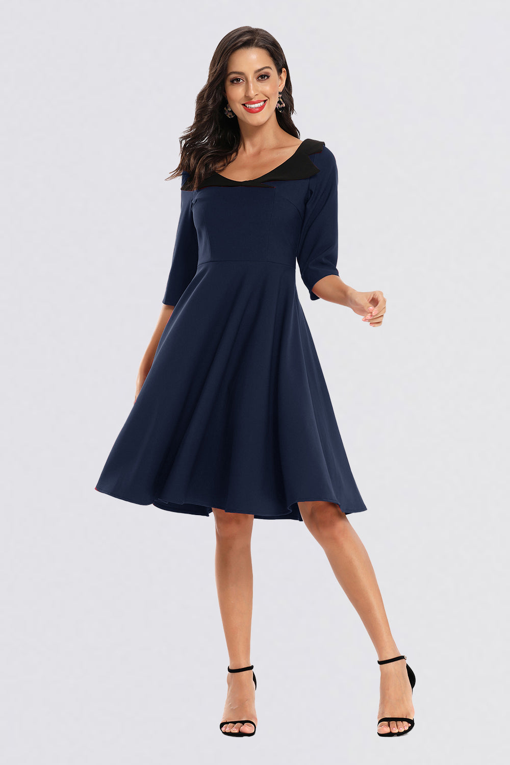 Scoop Zipper Half Sleeve Vintage Dresses