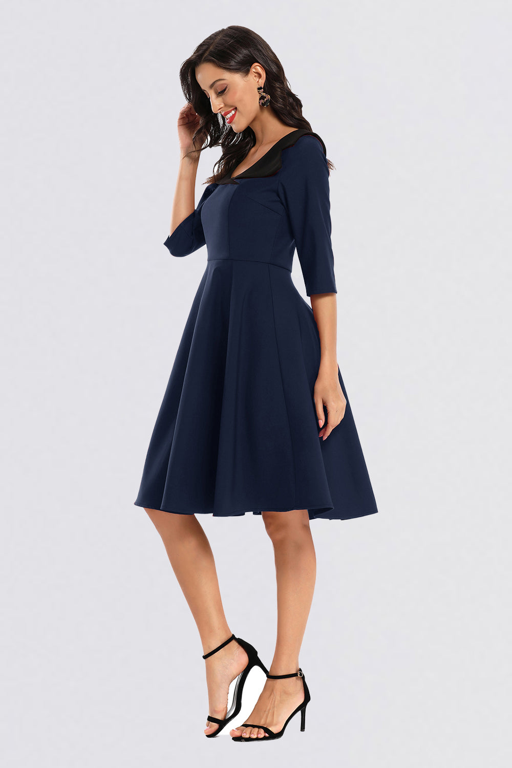Scoop Zipper Half Sleeve Vintage Dresses