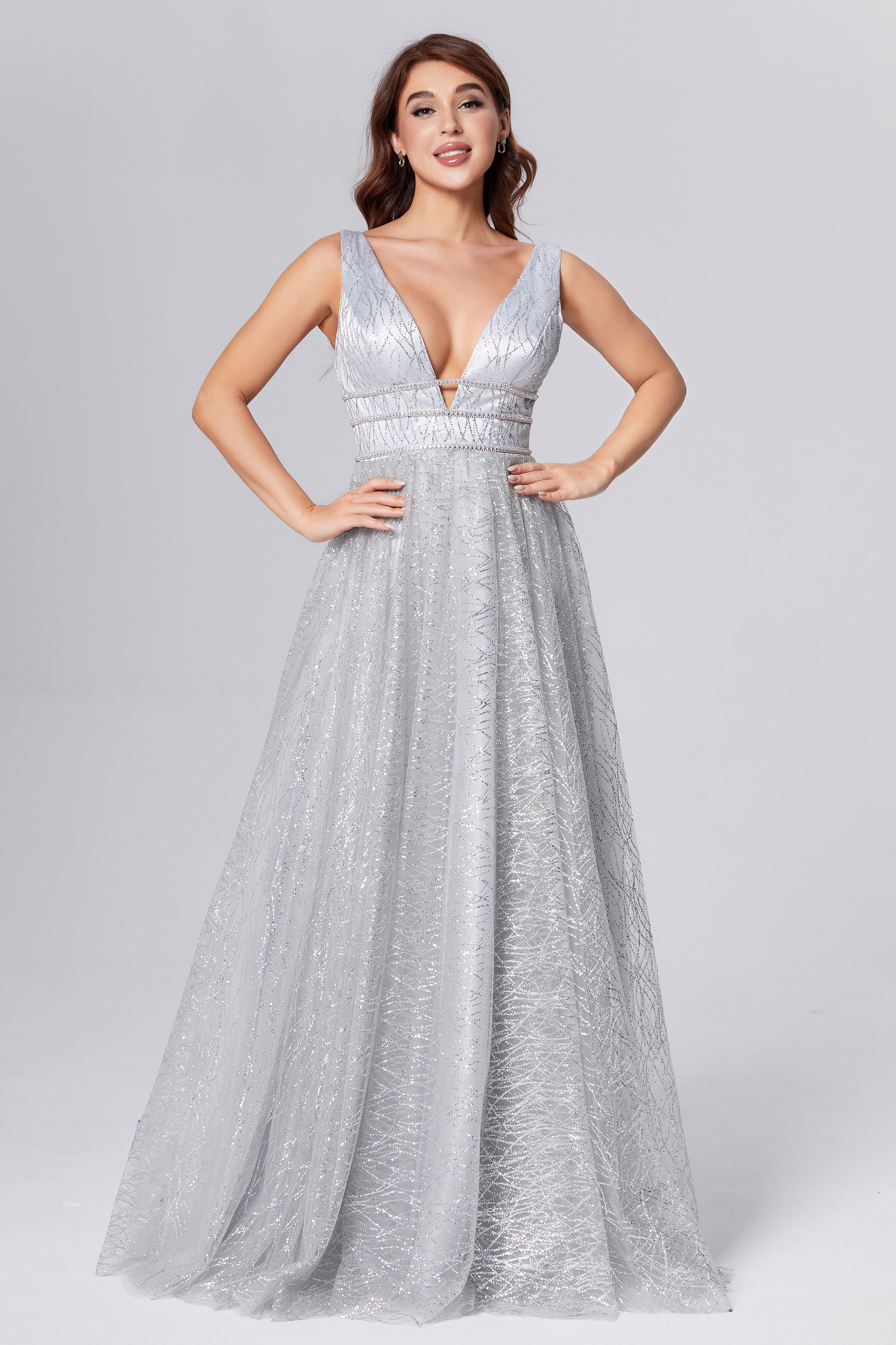 Sequins Backless Lace Prom Dresses