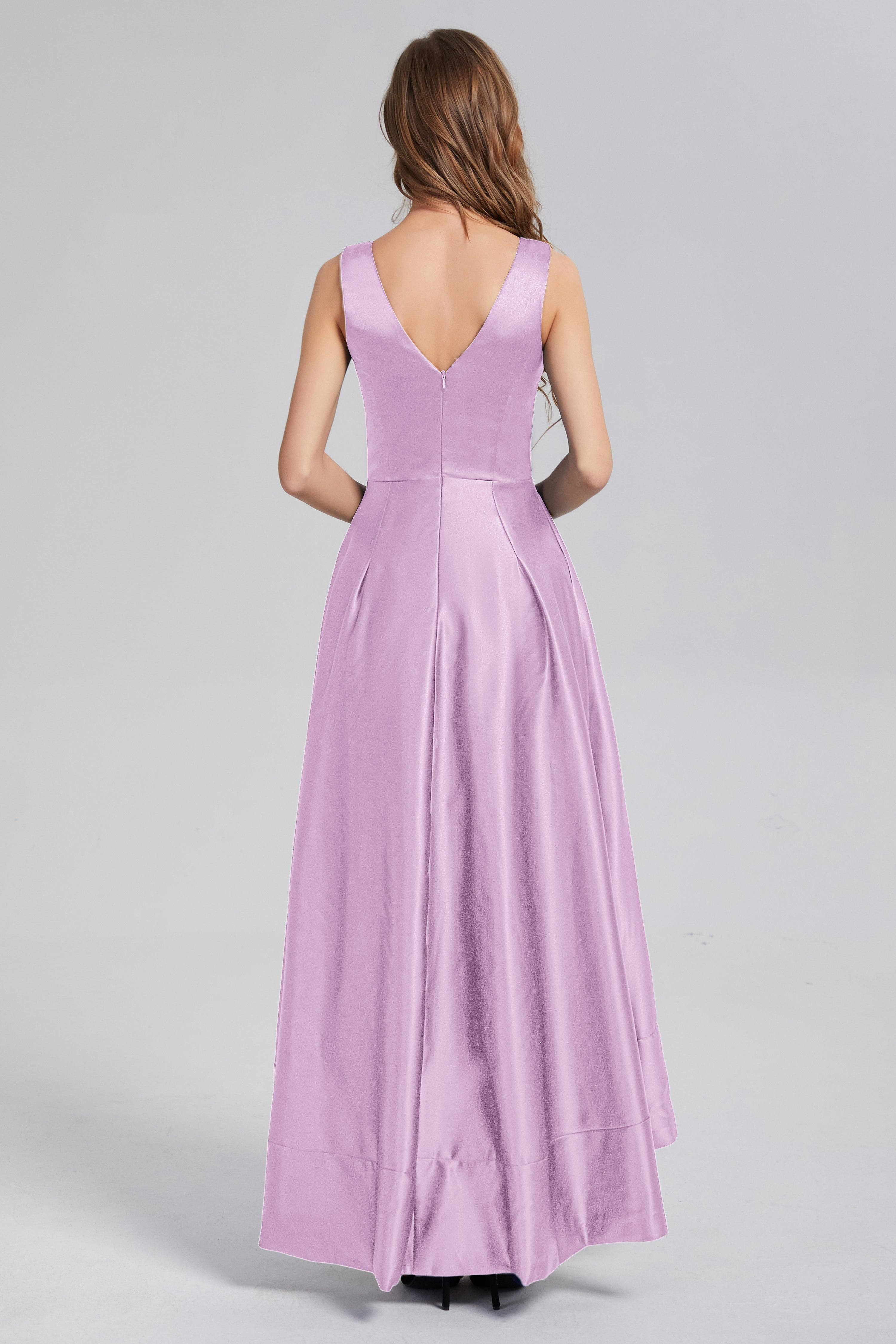 Sleeveless High Low Satin Prom Dresses
