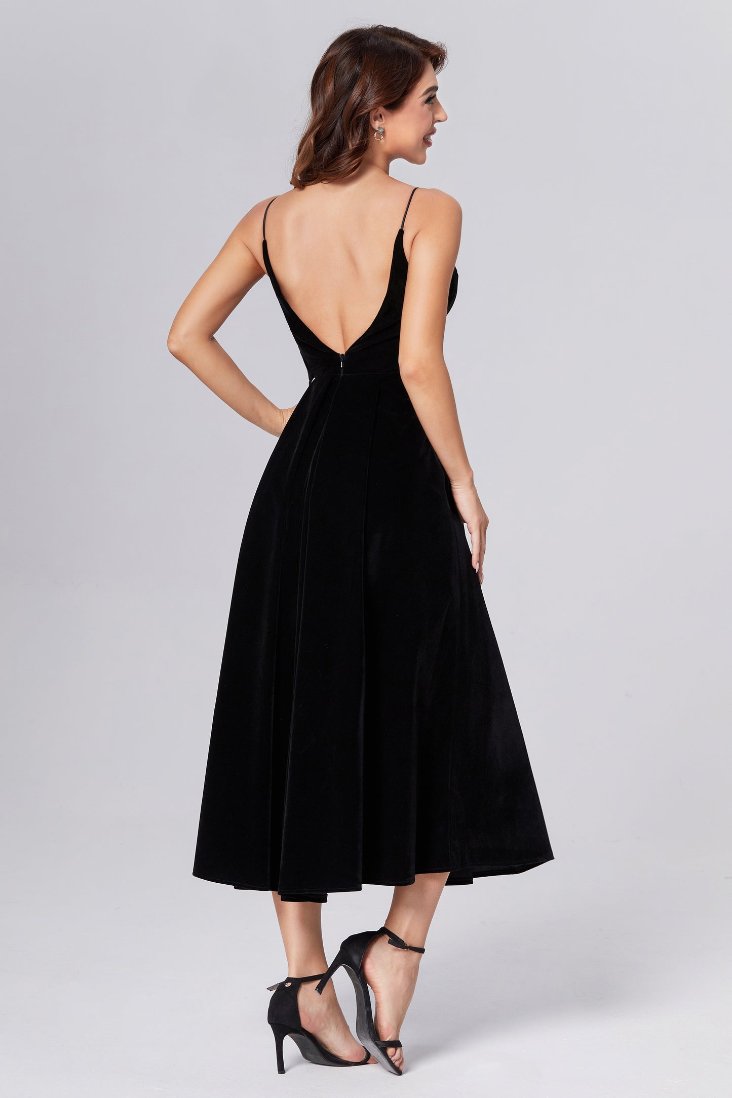 Spaghetti Straps Backless Velvet Prom Dresses
