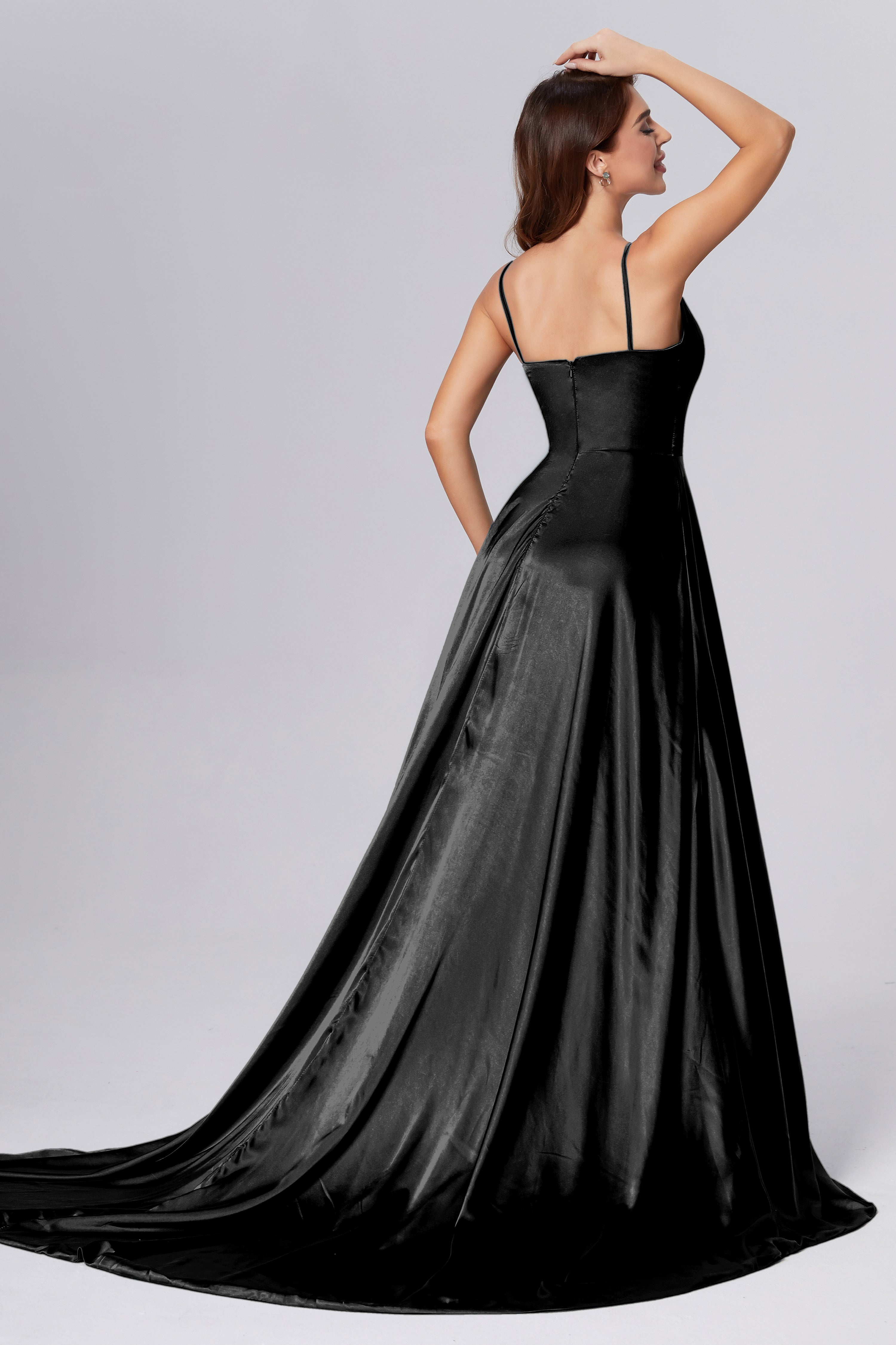 Spaghetti Straps Split Prom Dresses with Trailing