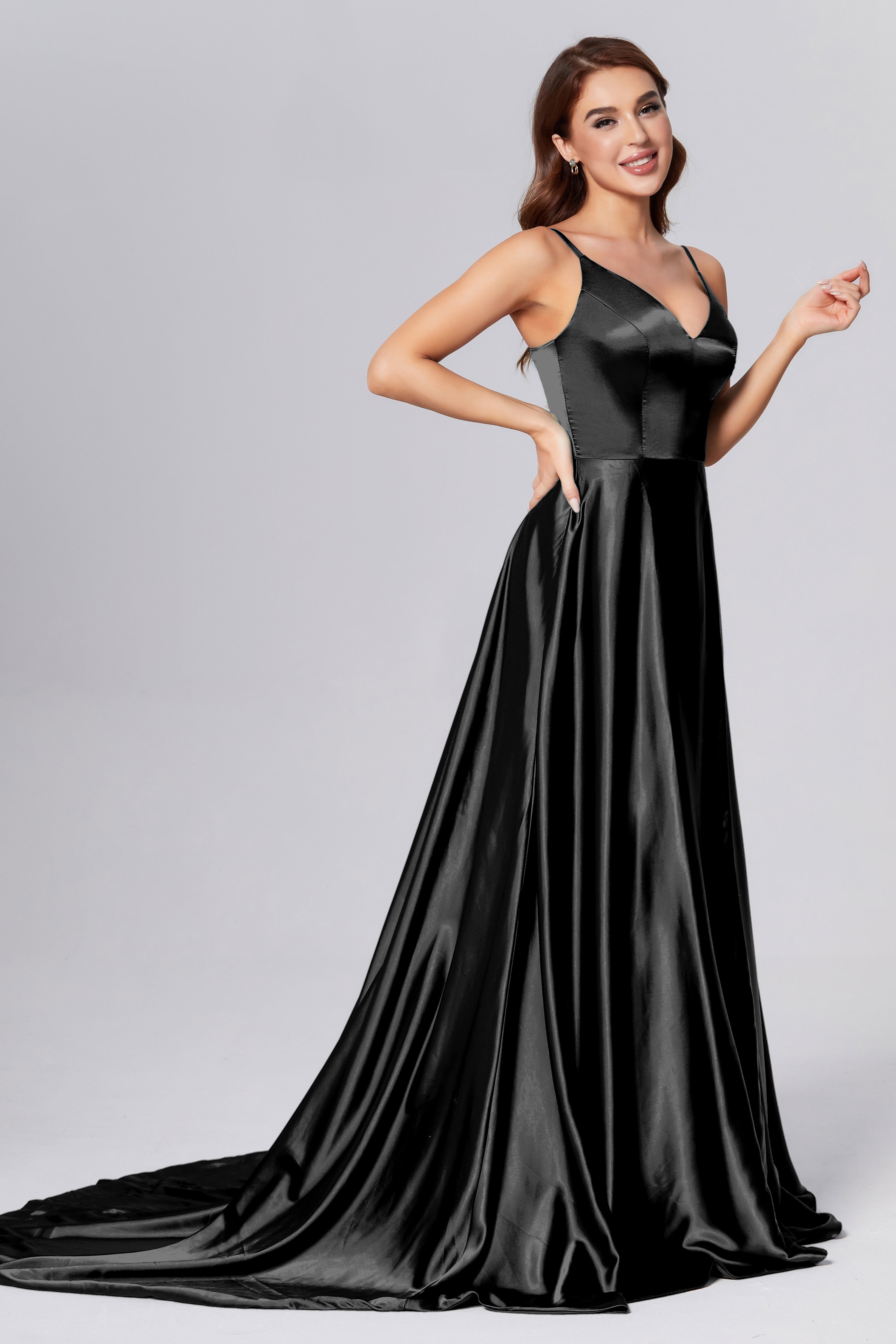 Spaghetti Straps Split Prom Dresses with Trailing