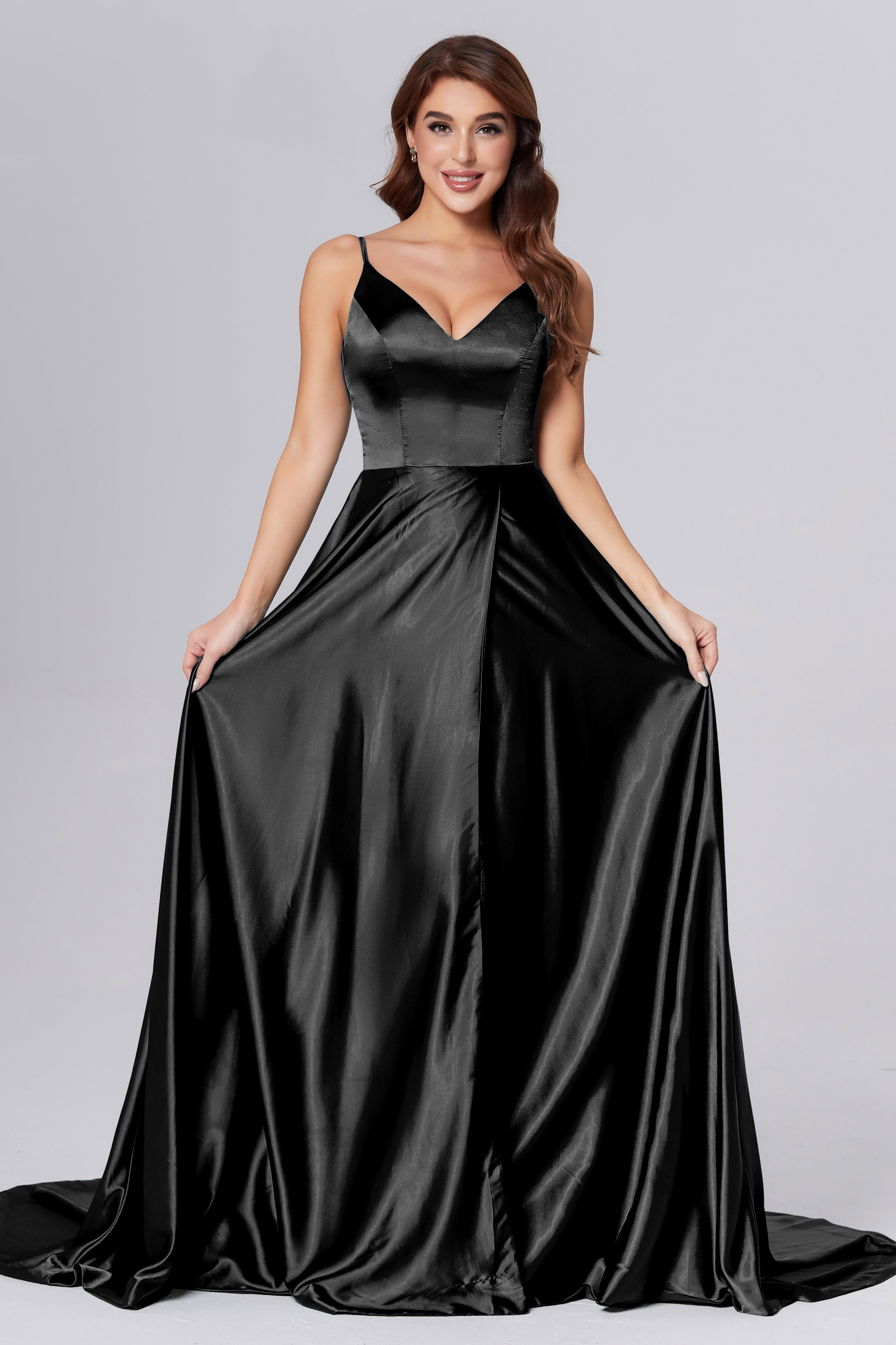 Spaghetti Straps Split Prom Dresses with Trailing