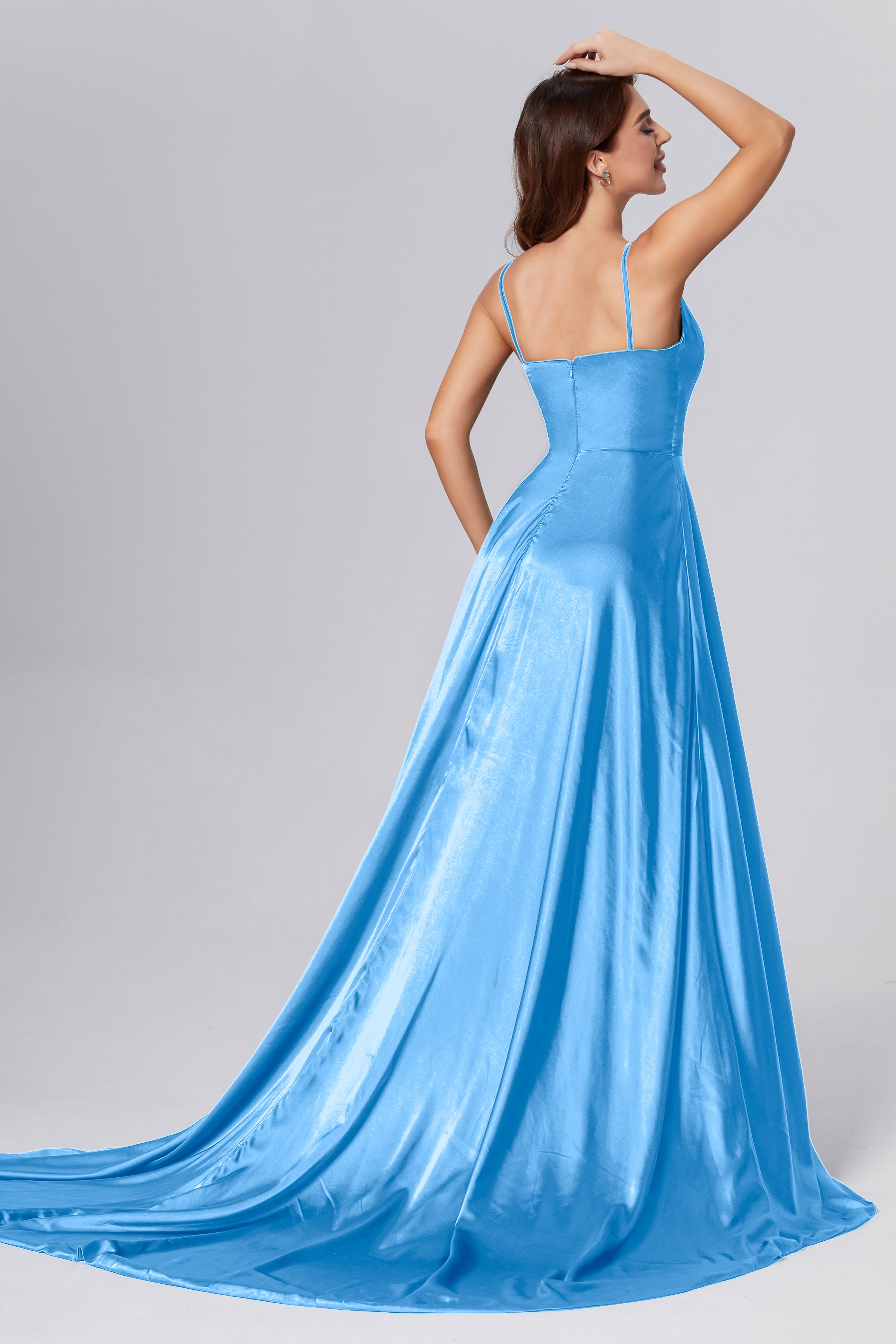 Spaghetti Straps Split Prom Dresses with Trailing
