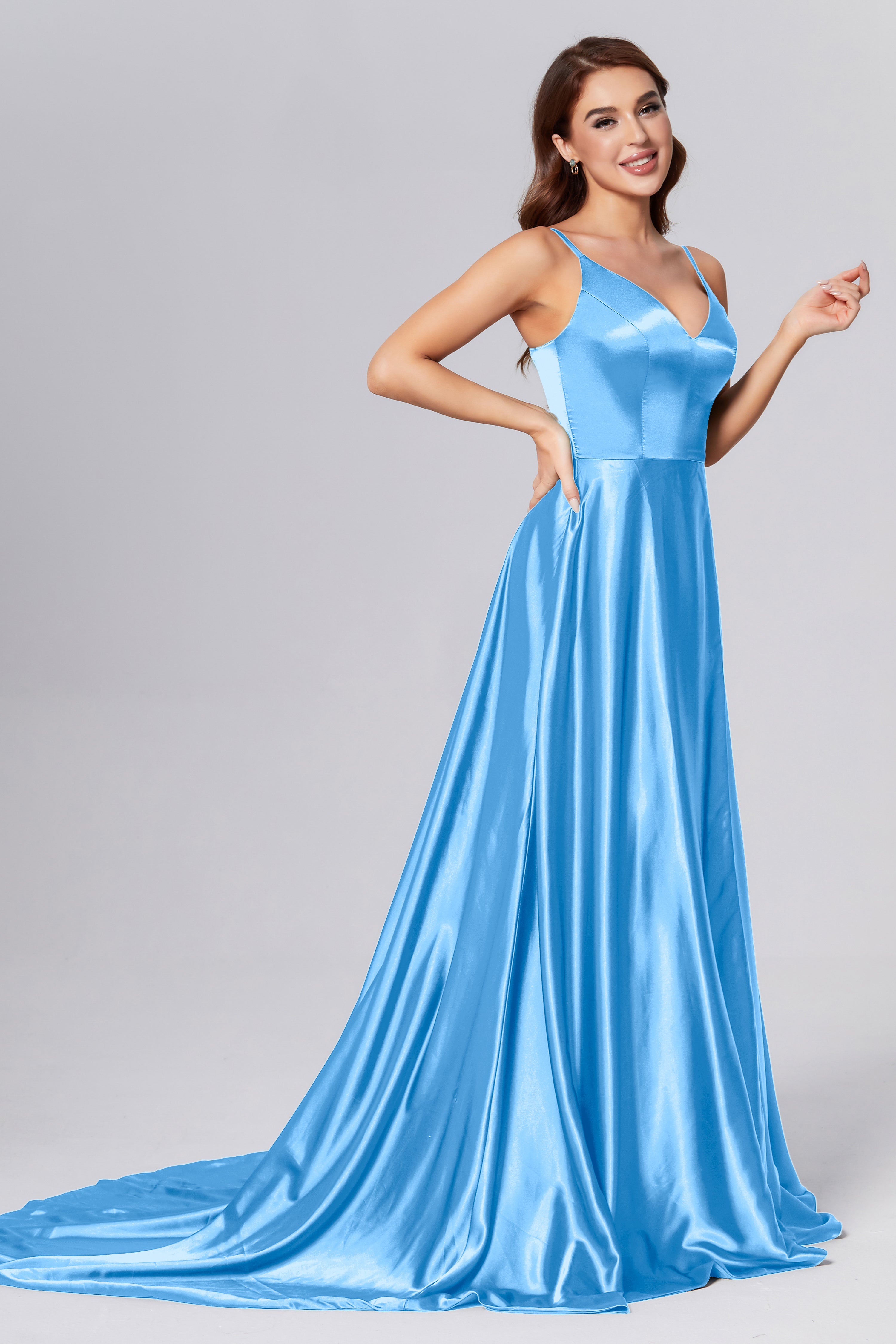 Spaghetti Straps Split Prom Dresses with Trailing