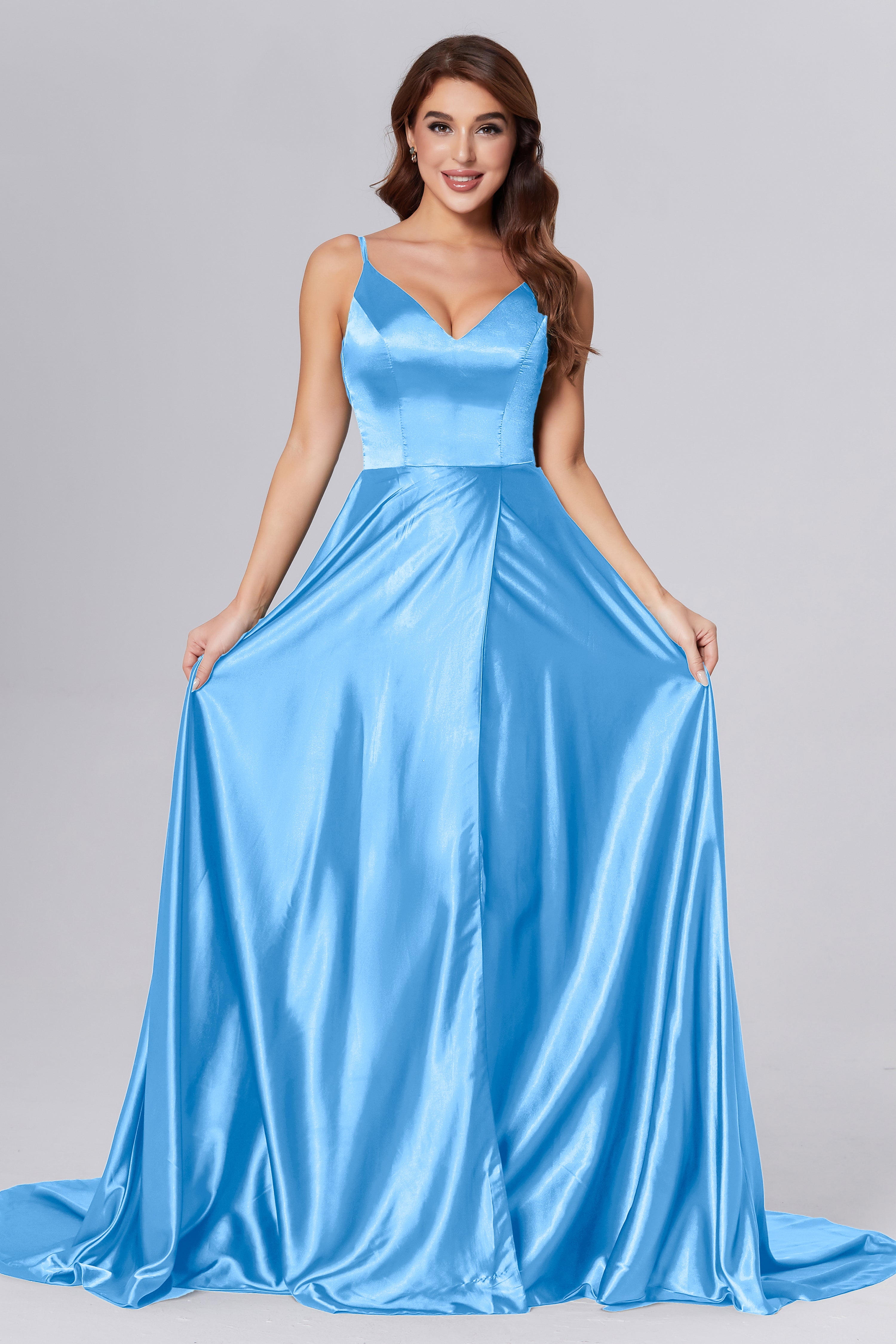 Spaghetti Straps Split Prom Dresses with Trailing