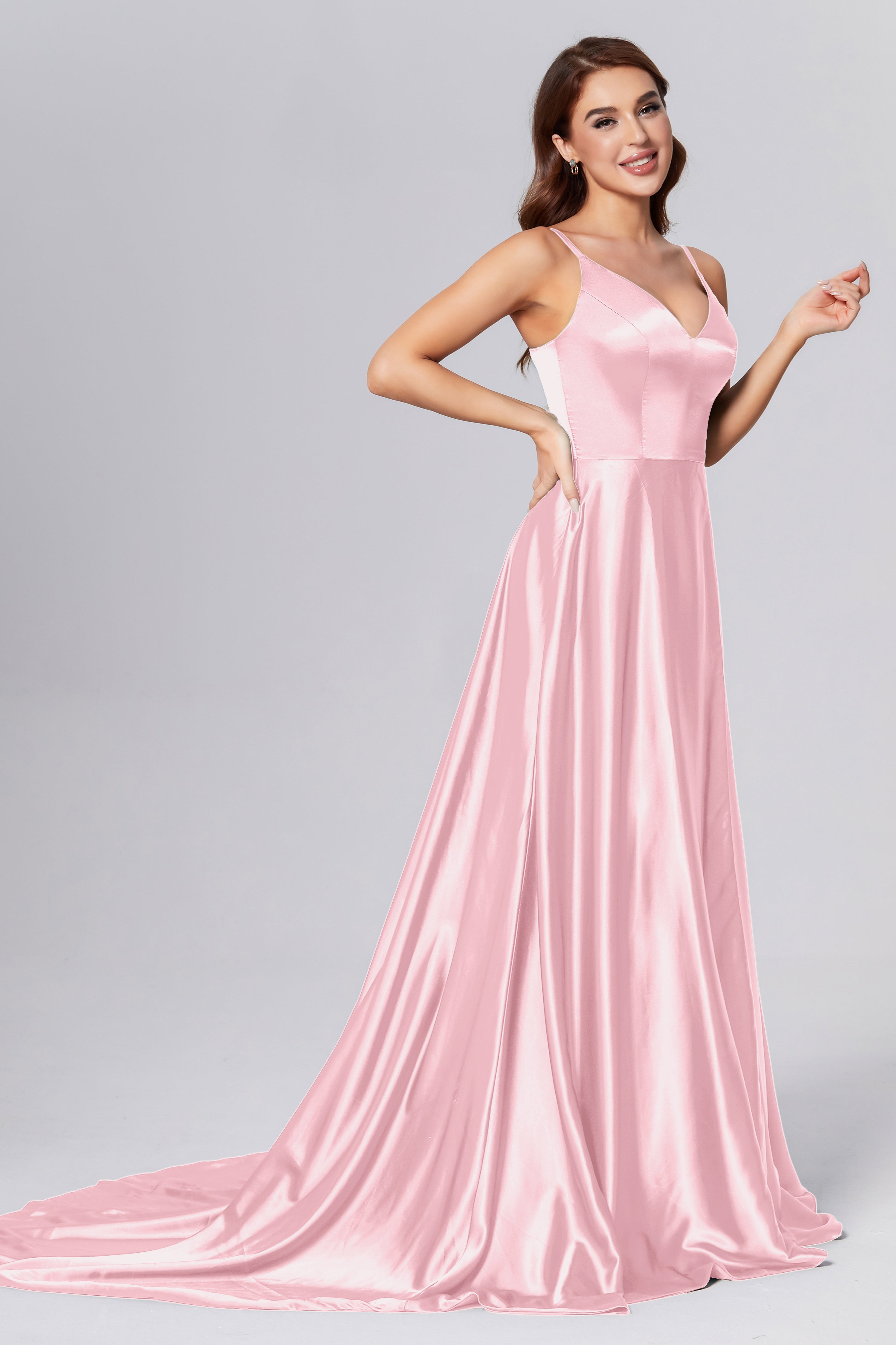 Spaghetti Straps Split Prom Dresses with Trailing