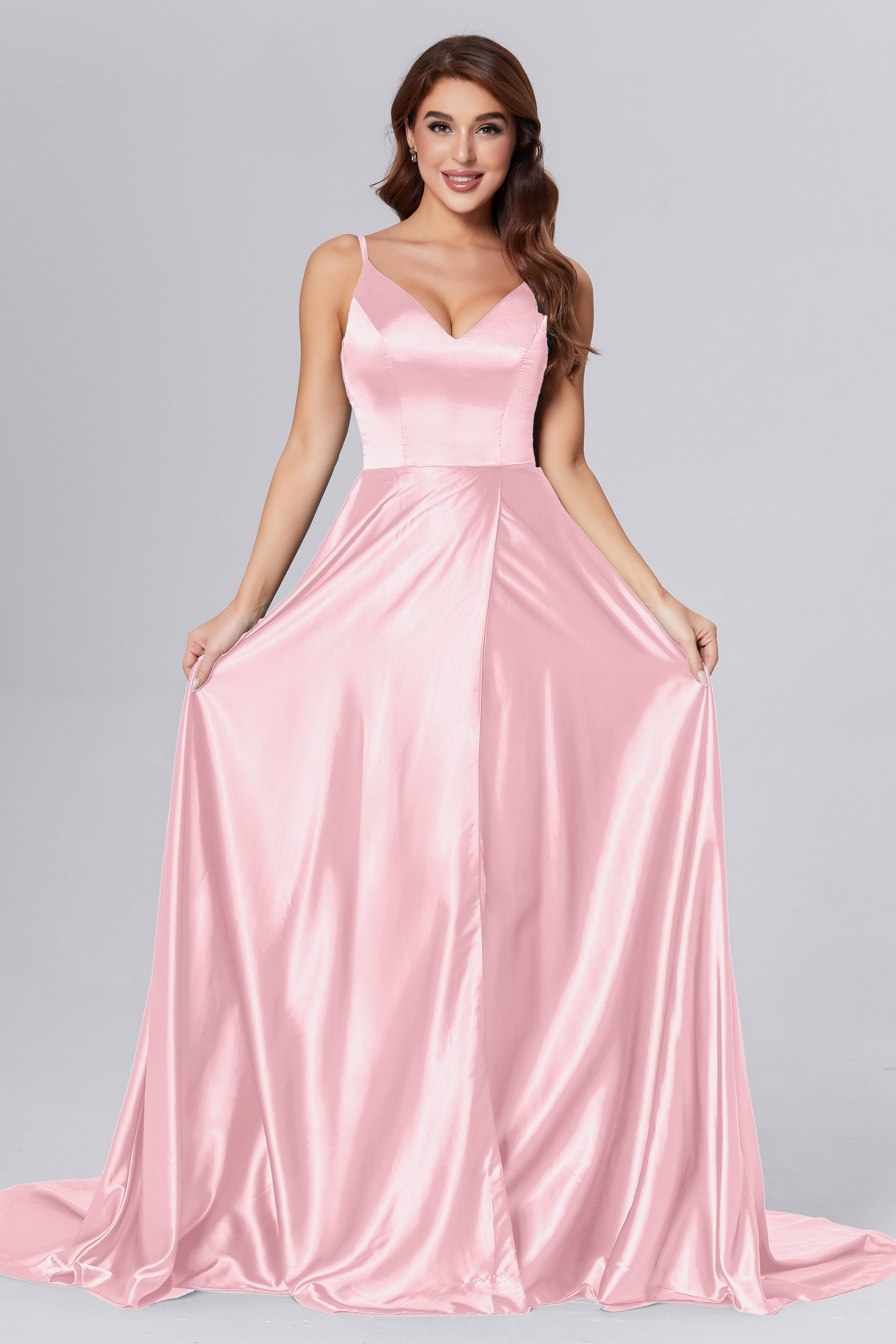 Spaghetti Straps Split Prom Dresses with Trailing