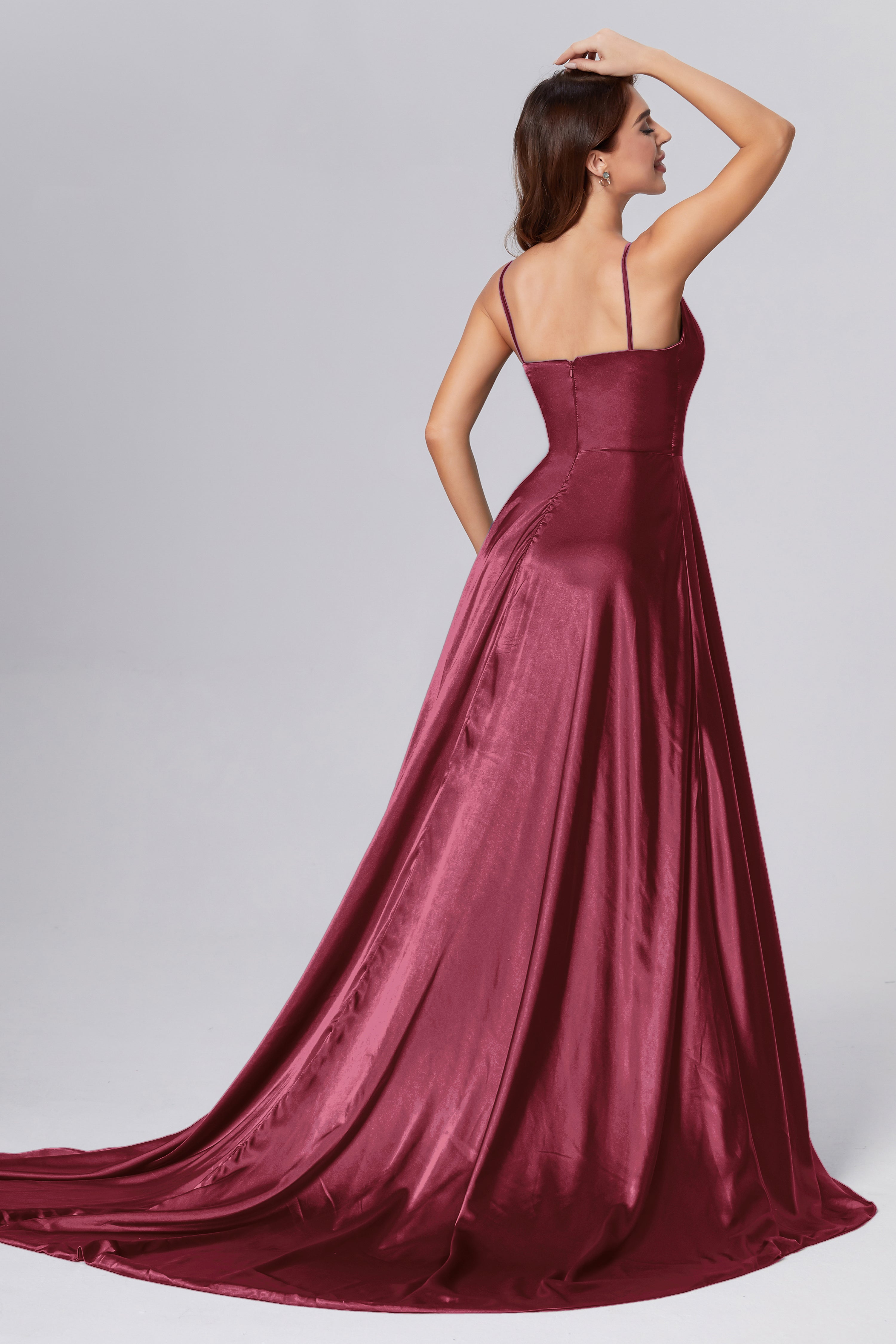 Spaghetti Straps Split Prom Dresses with Trailing