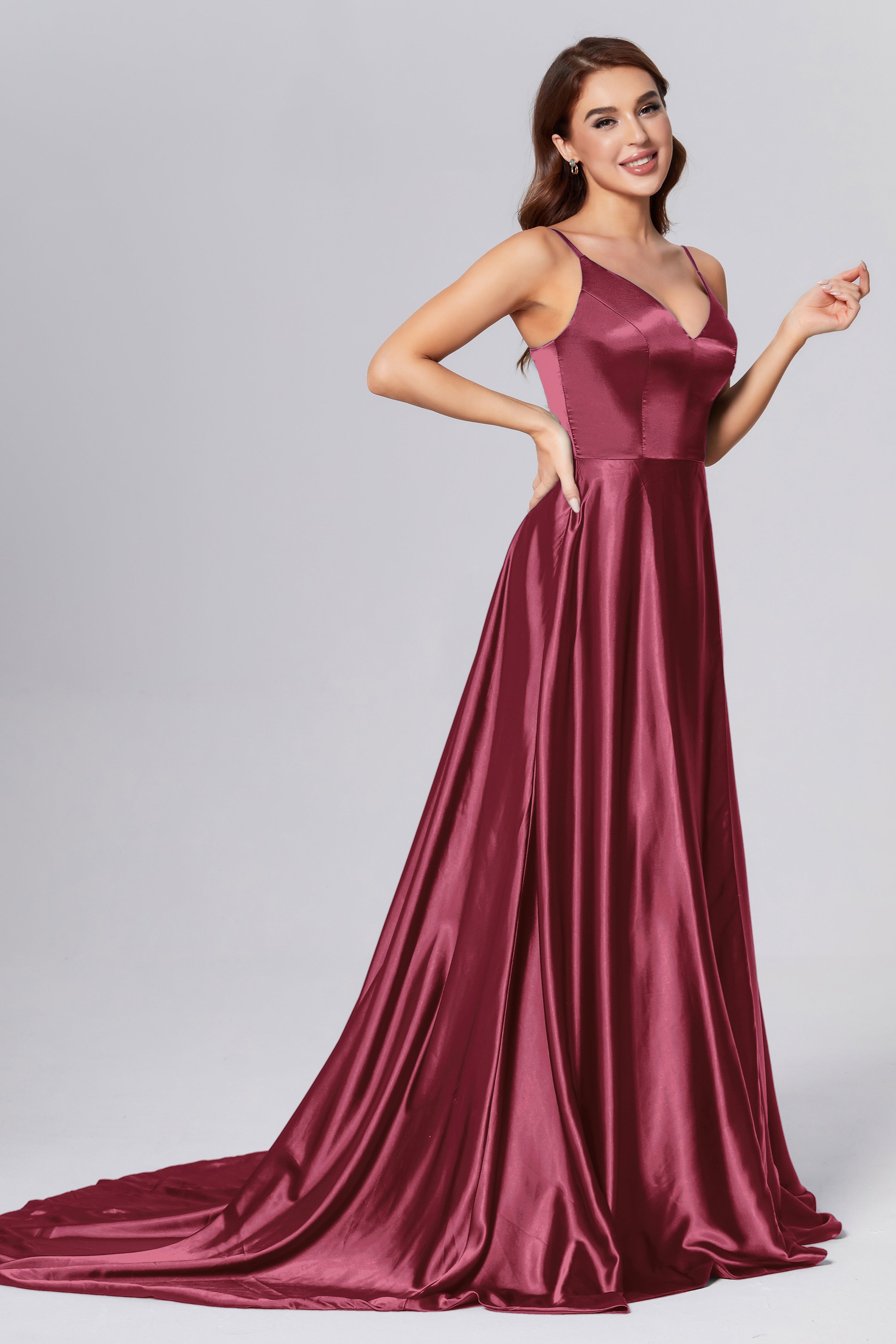 Spaghetti Straps Split Prom Dresses with Trailing