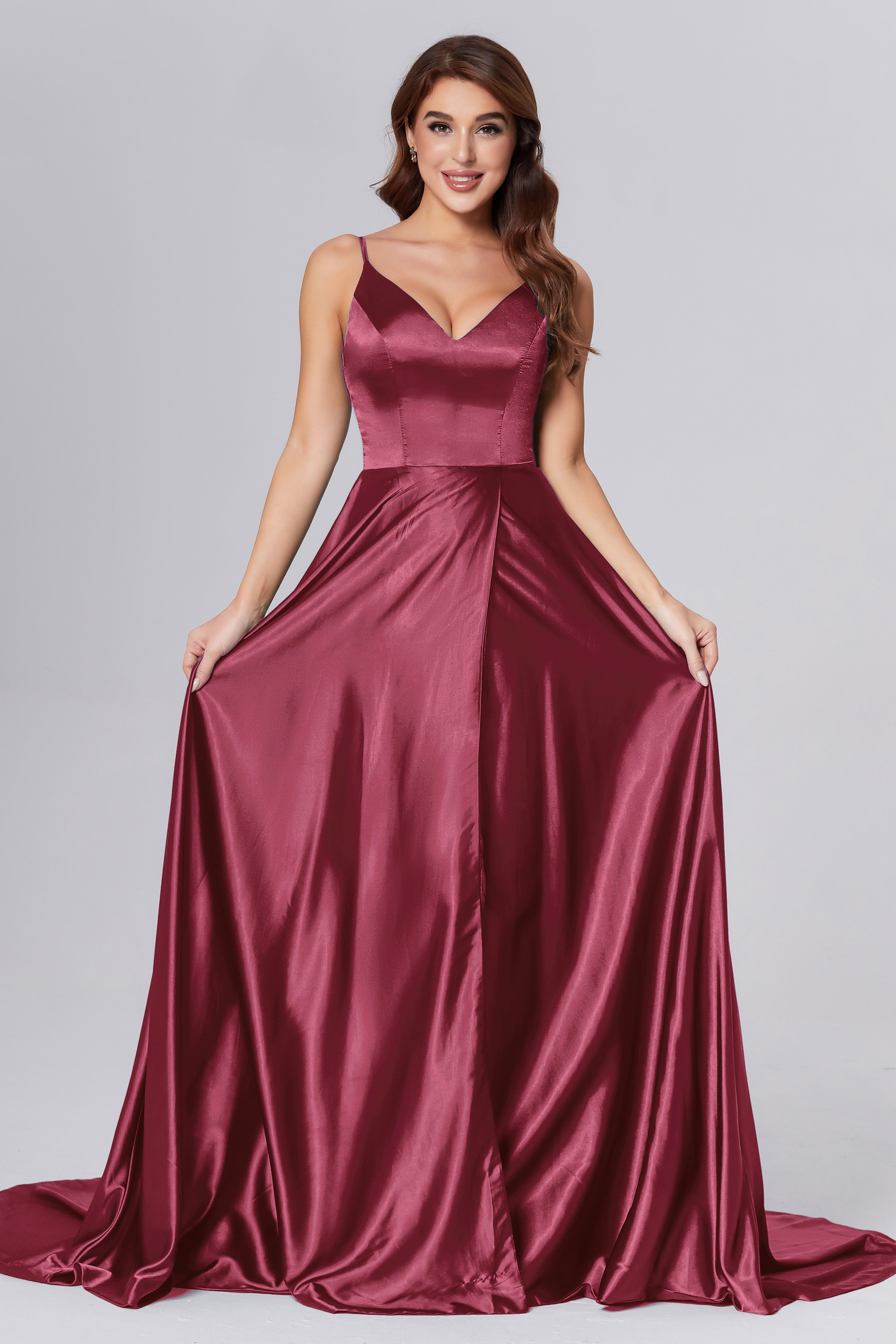 Spaghetti Straps Split Prom Dresses with Trailing