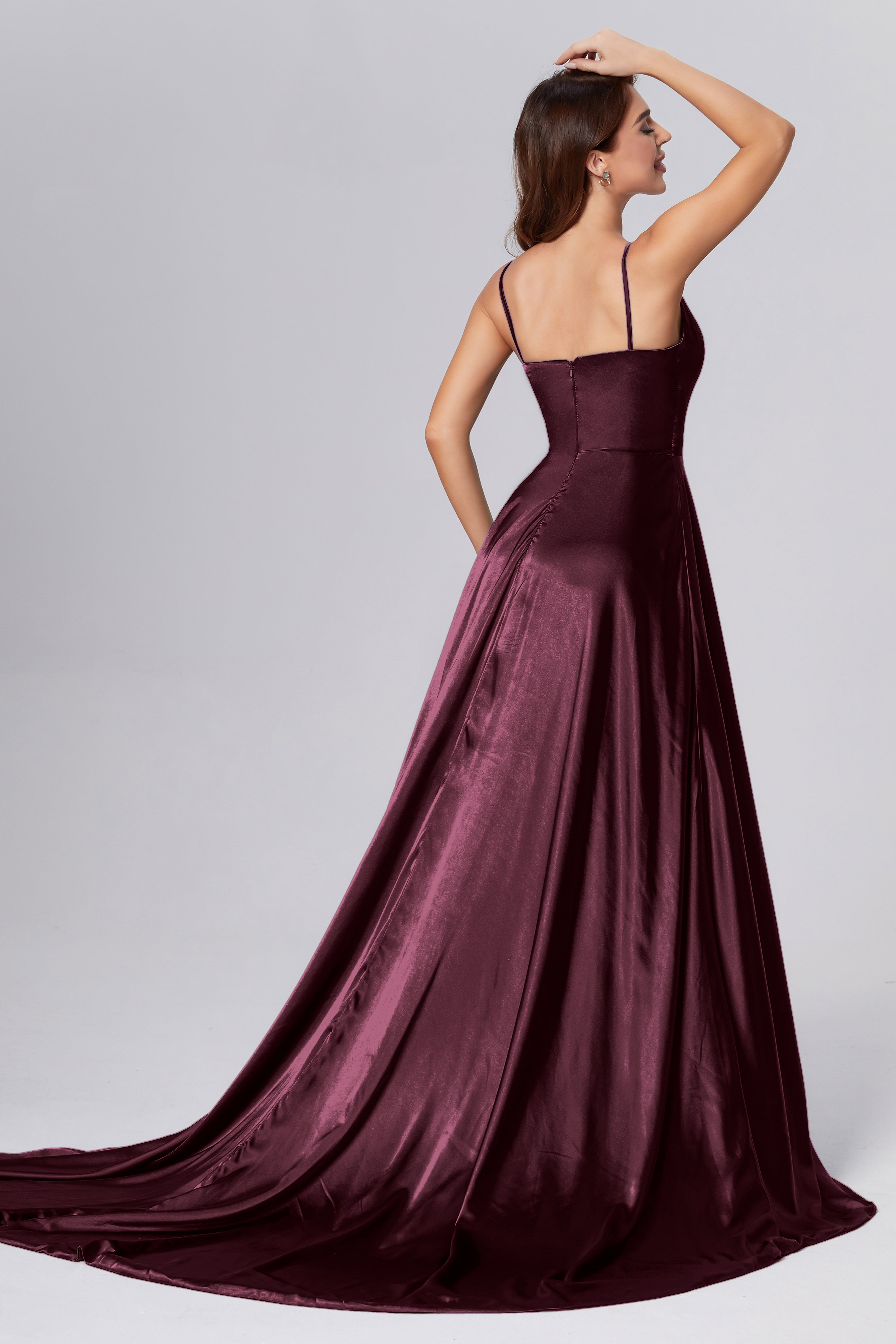 Spaghetti Straps Split Prom Dresses with Trailing