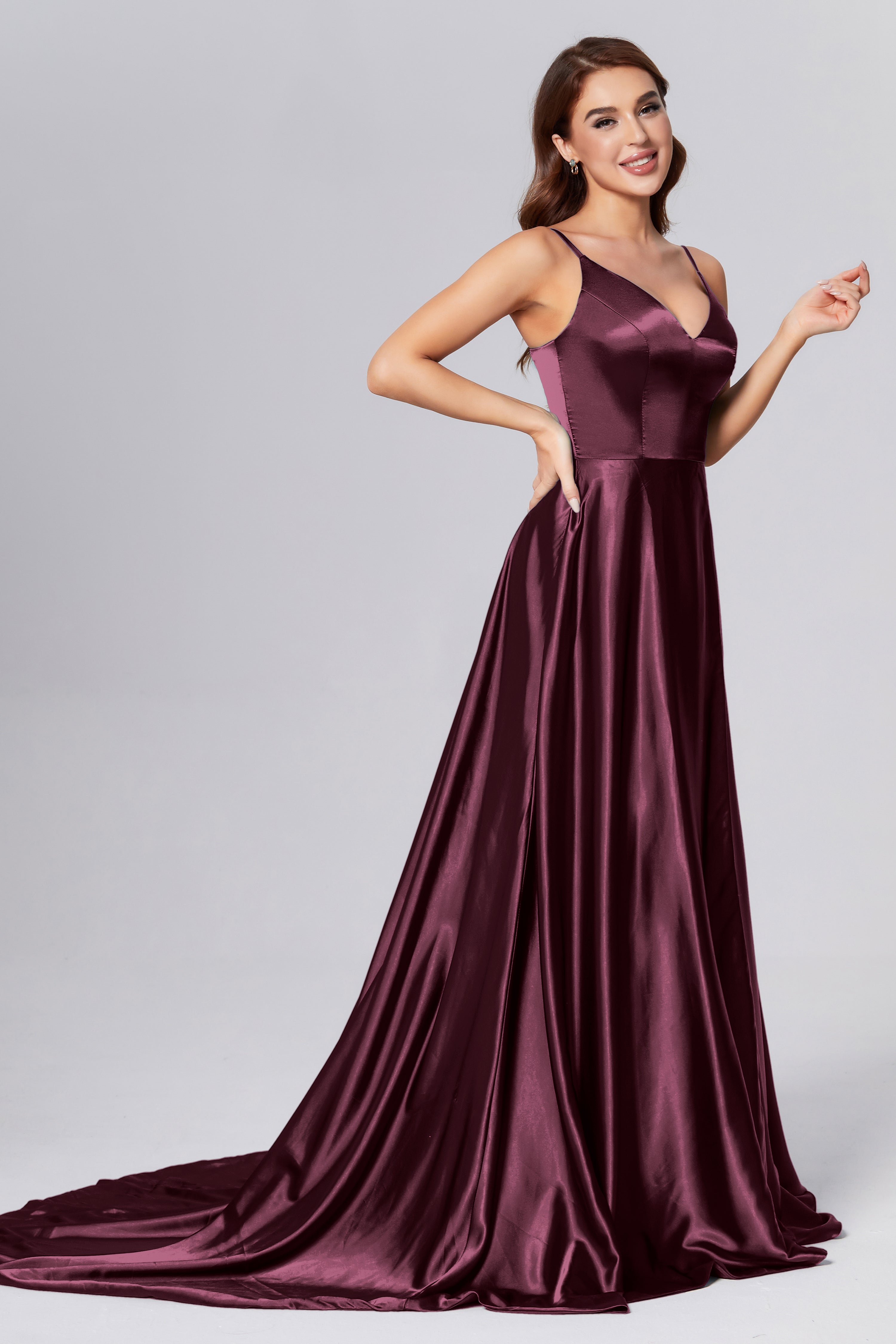 Spaghetti Straps Split Prom Dresses with Trailing