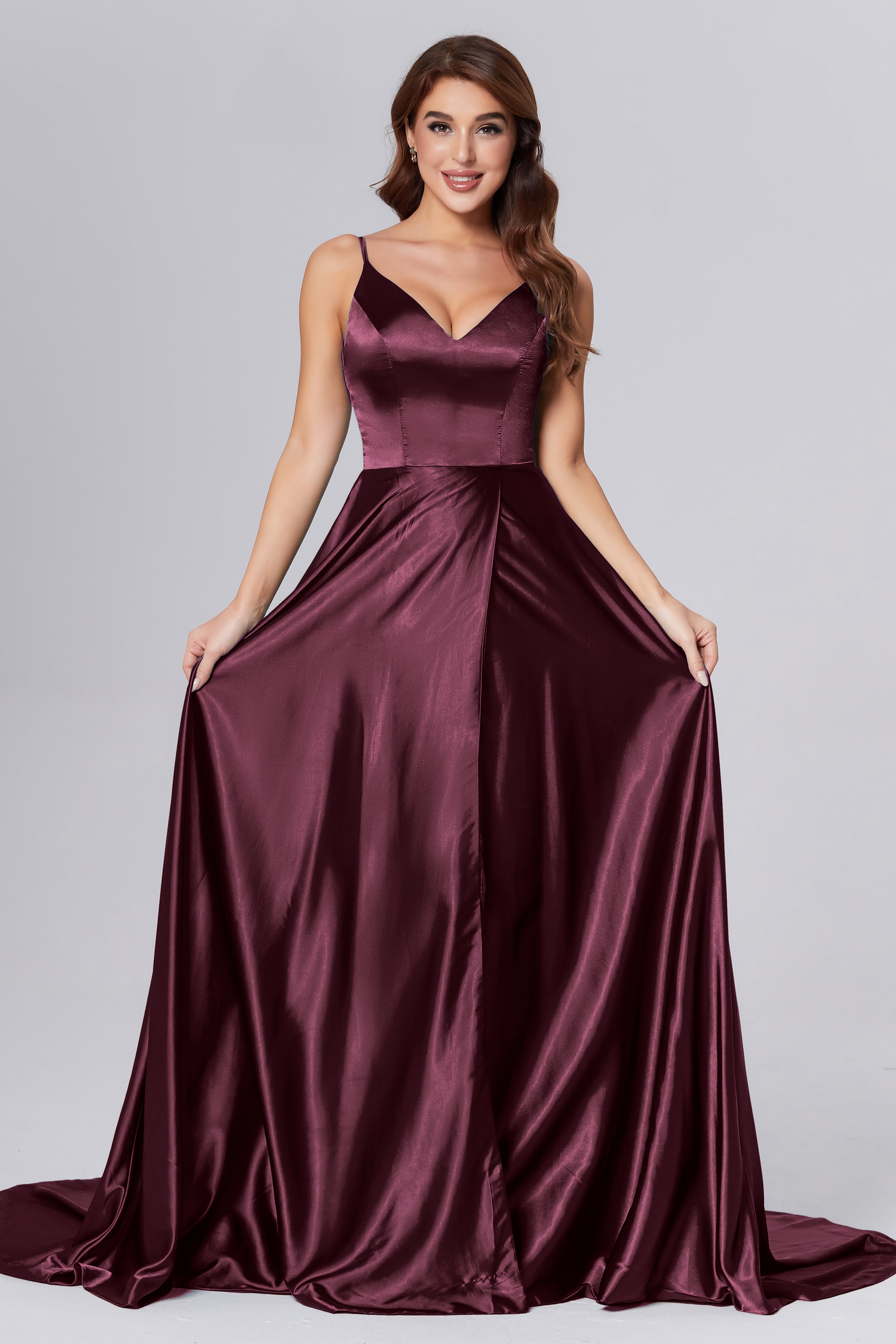 Spaghetti Straps Split Prom Dresses with Trailing