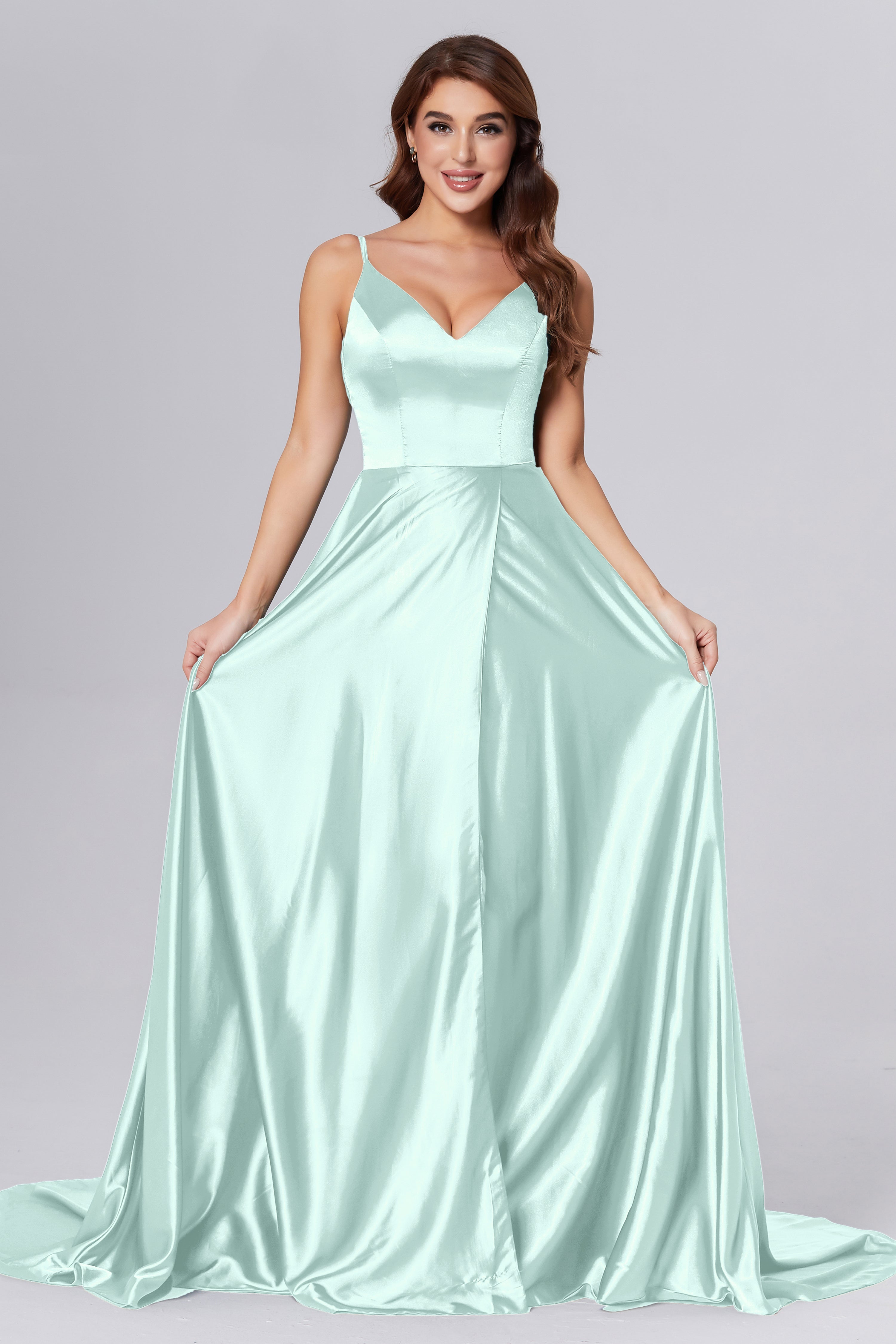 Spaghetti Straps Split Prom Dresses with Trailing