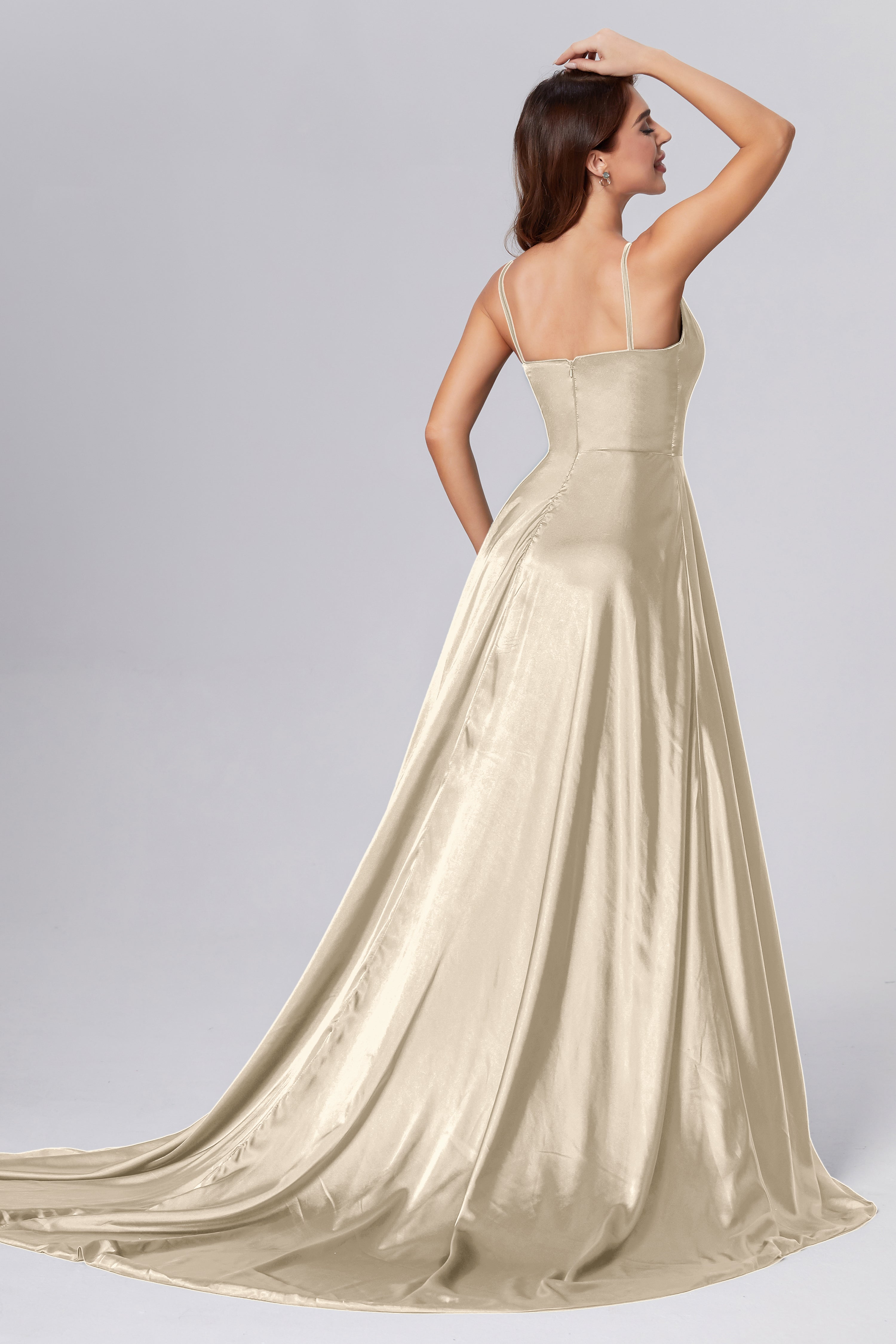 Spaghetti Straps Split Prom Dresses with Trailing