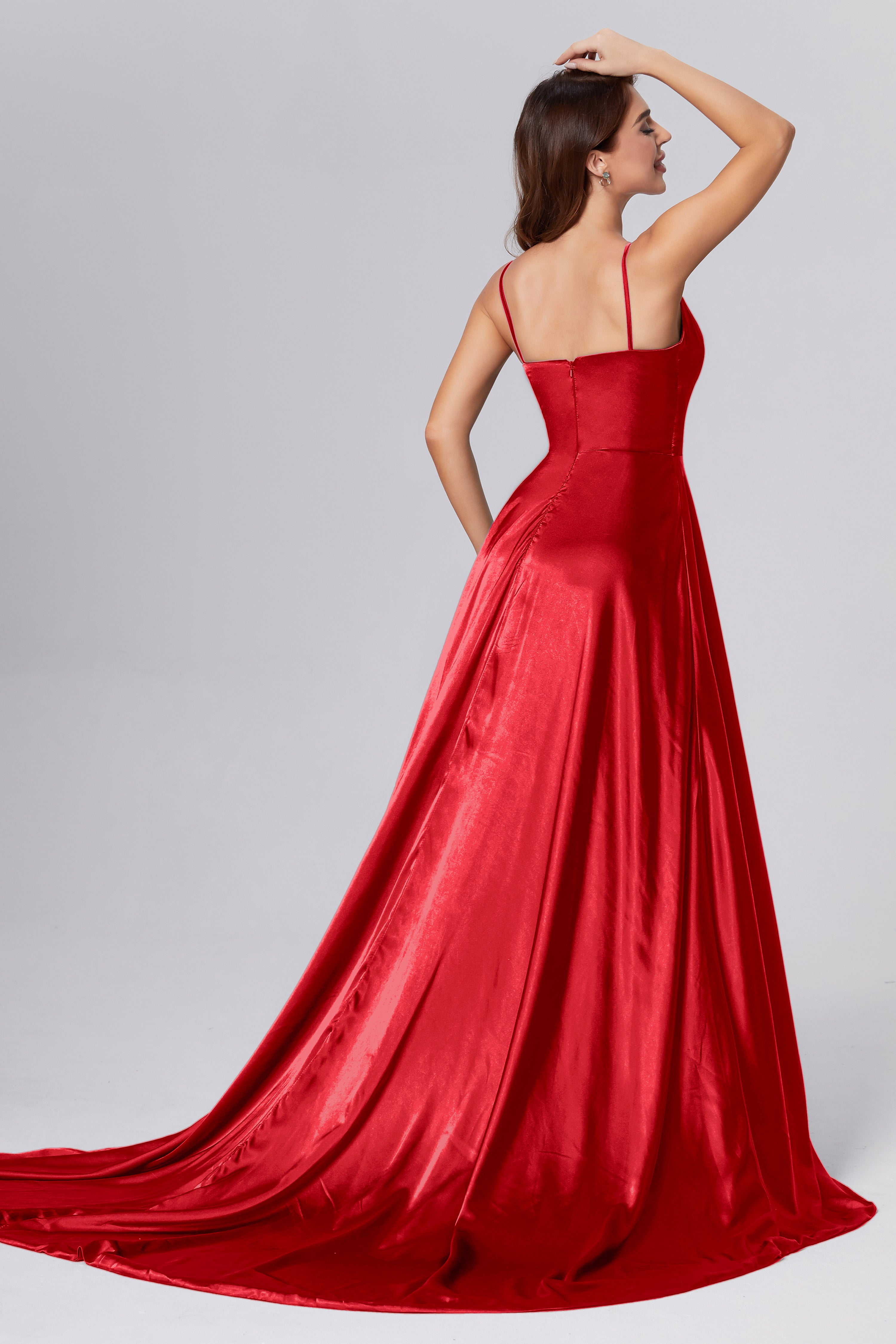 Spaghetti Straps Split Prom Dresses with Trailing