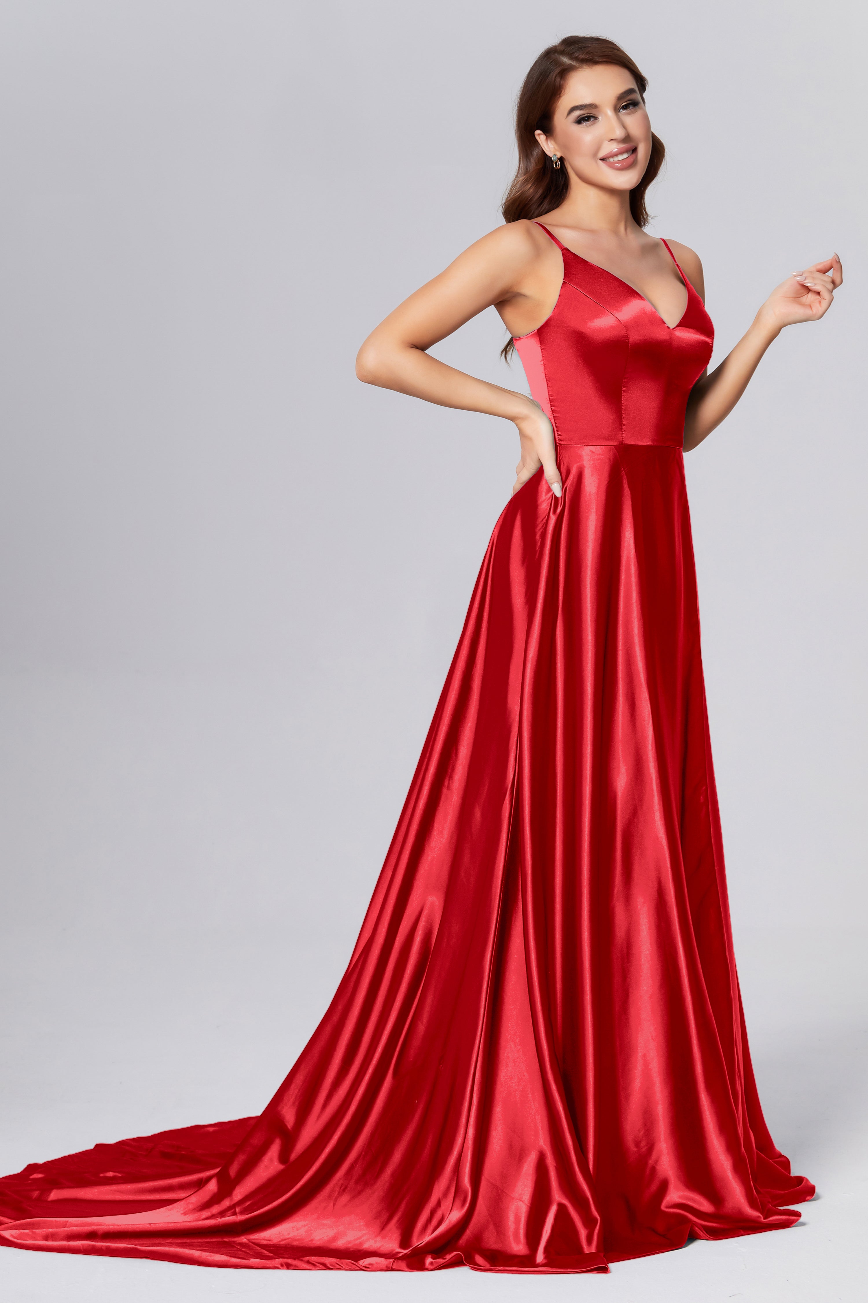 Spaghetti Straps Split Prom Dresses with Trailing