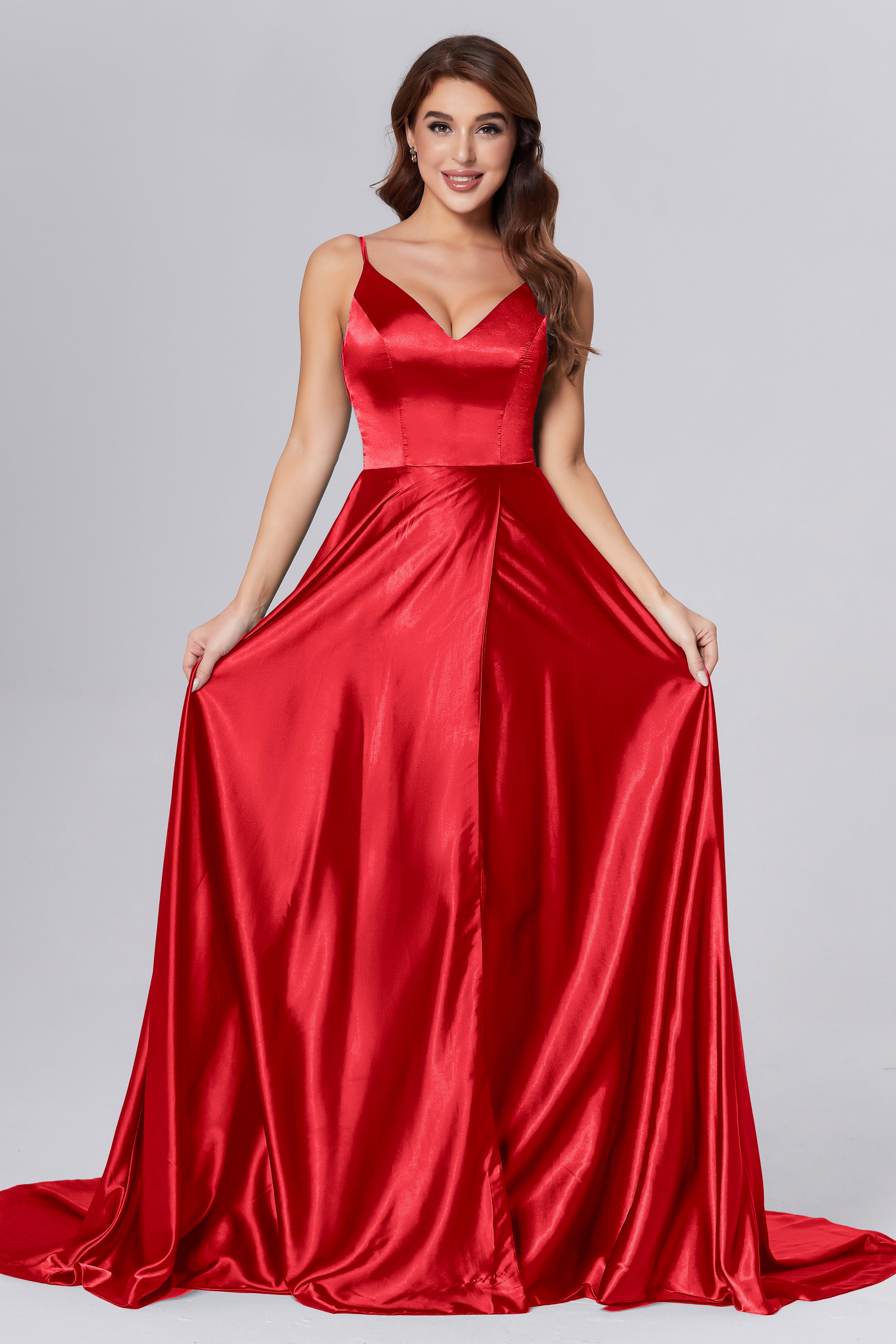 Spaghetti Straps Split Prom Dresses with Trailing