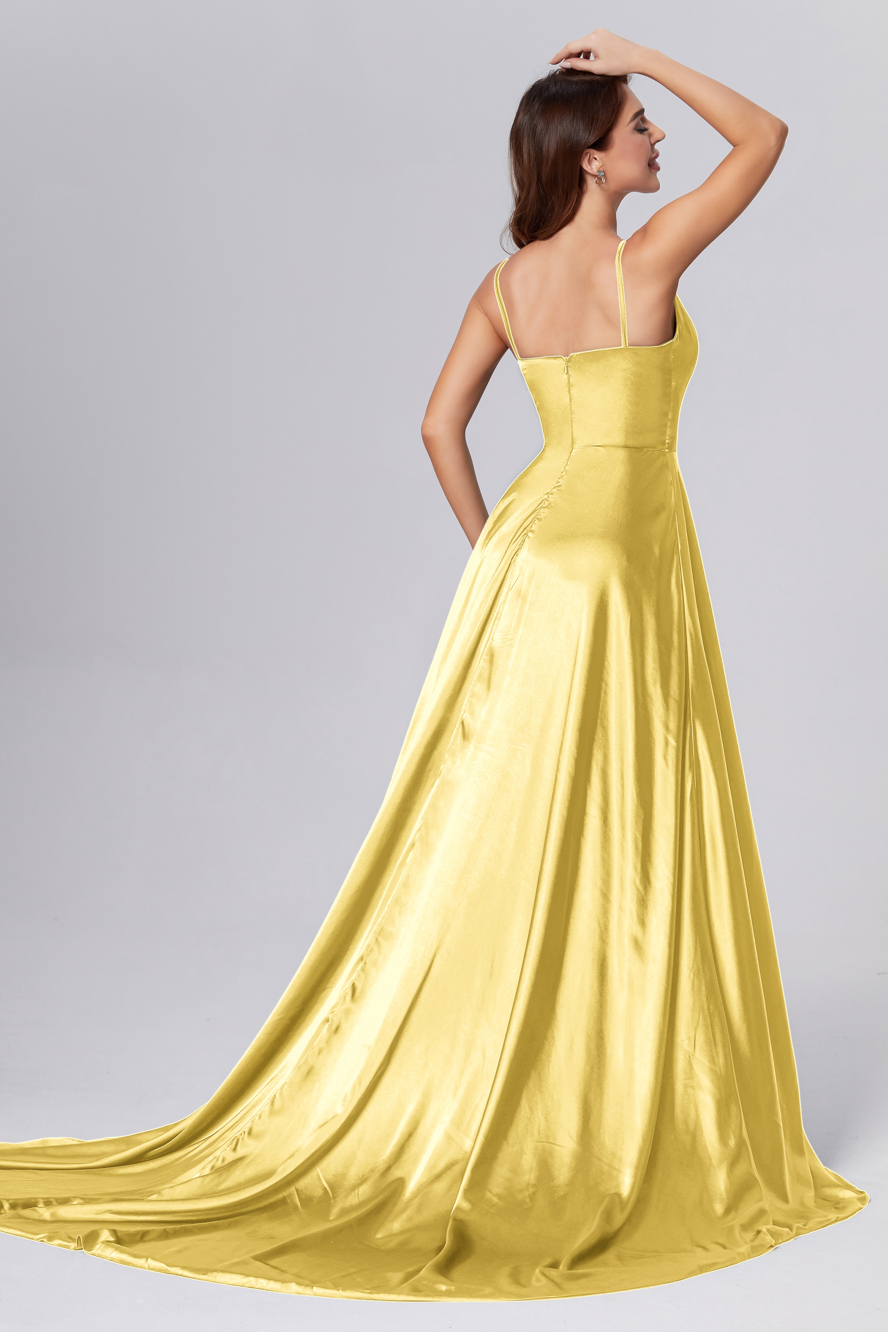 Spaghetti Straps Split Prom Dresses with Trailing