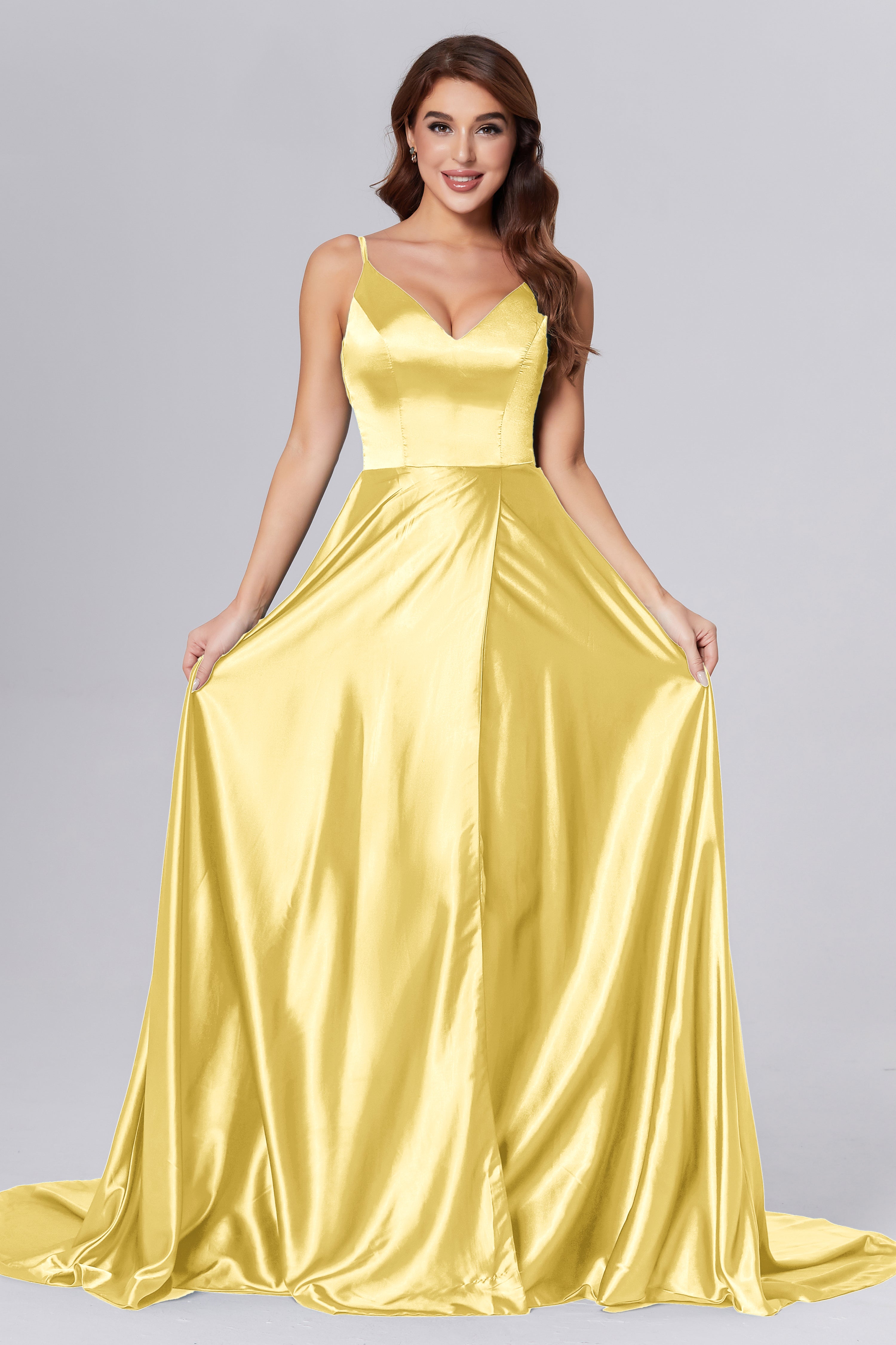 Spaghetti Straps Split Prom Dresses with Trailing