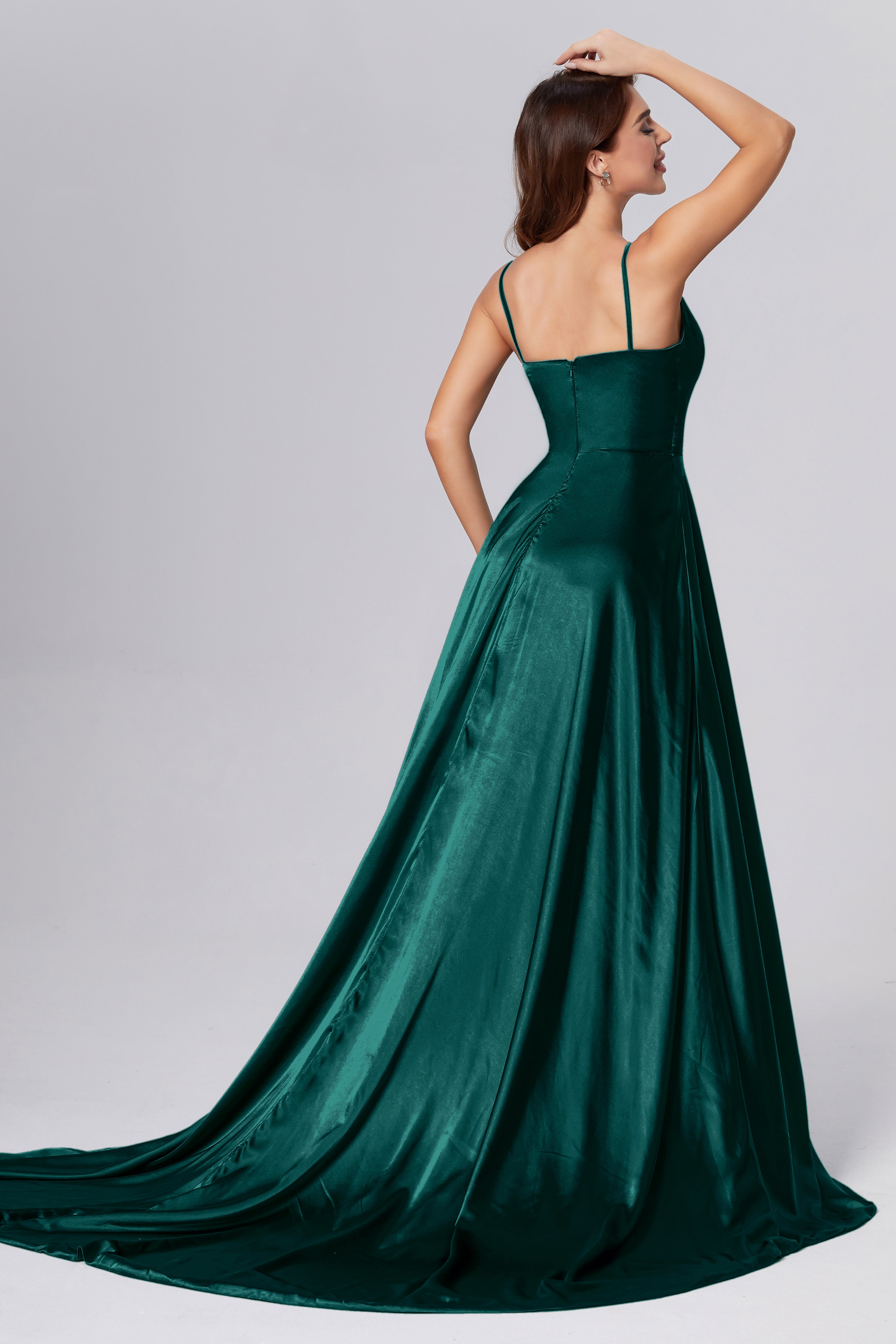 Spaghetti Straps Split Prom Dresses with Trailing