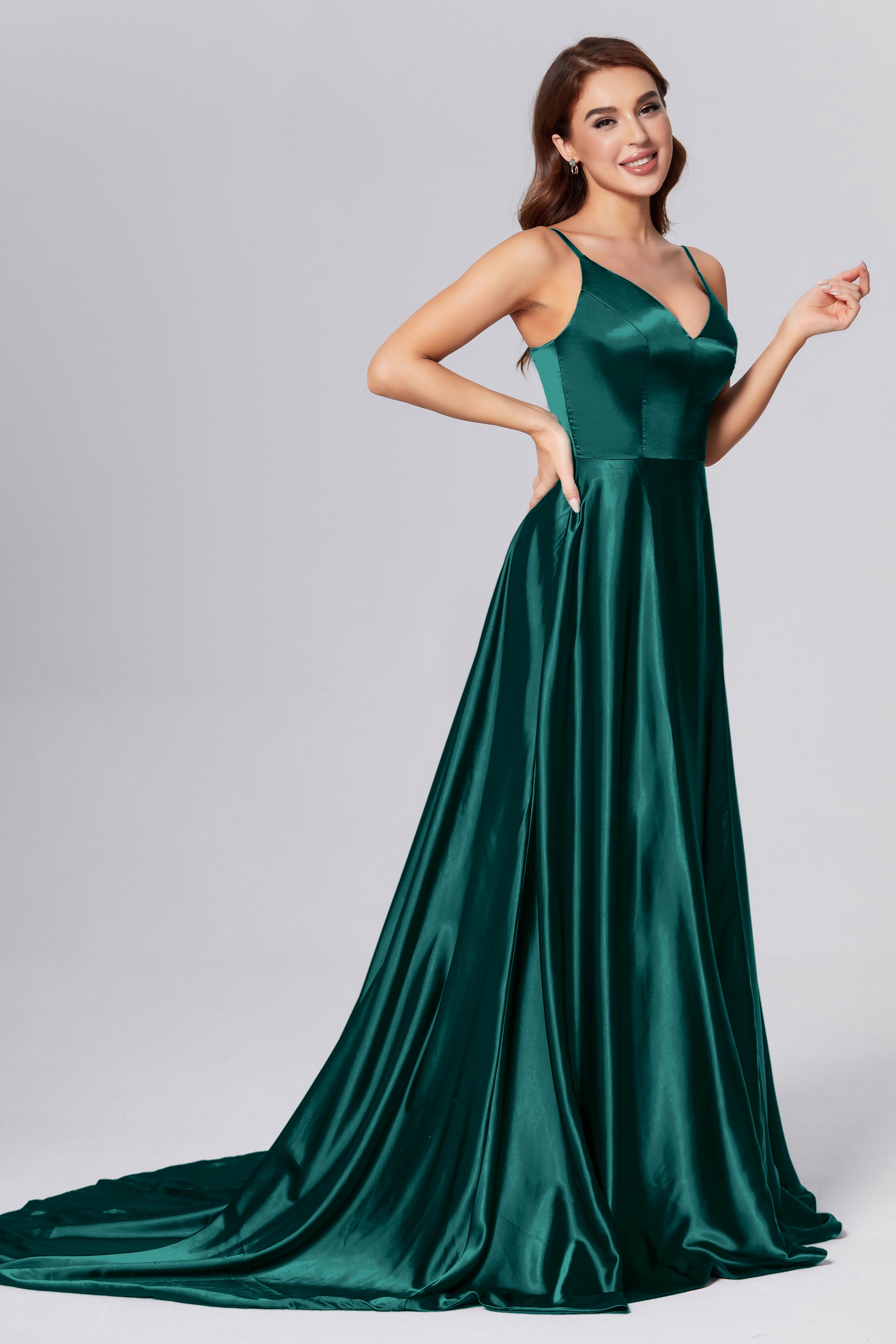 Spaghetti Straps Split Prom Dresses with Trailing