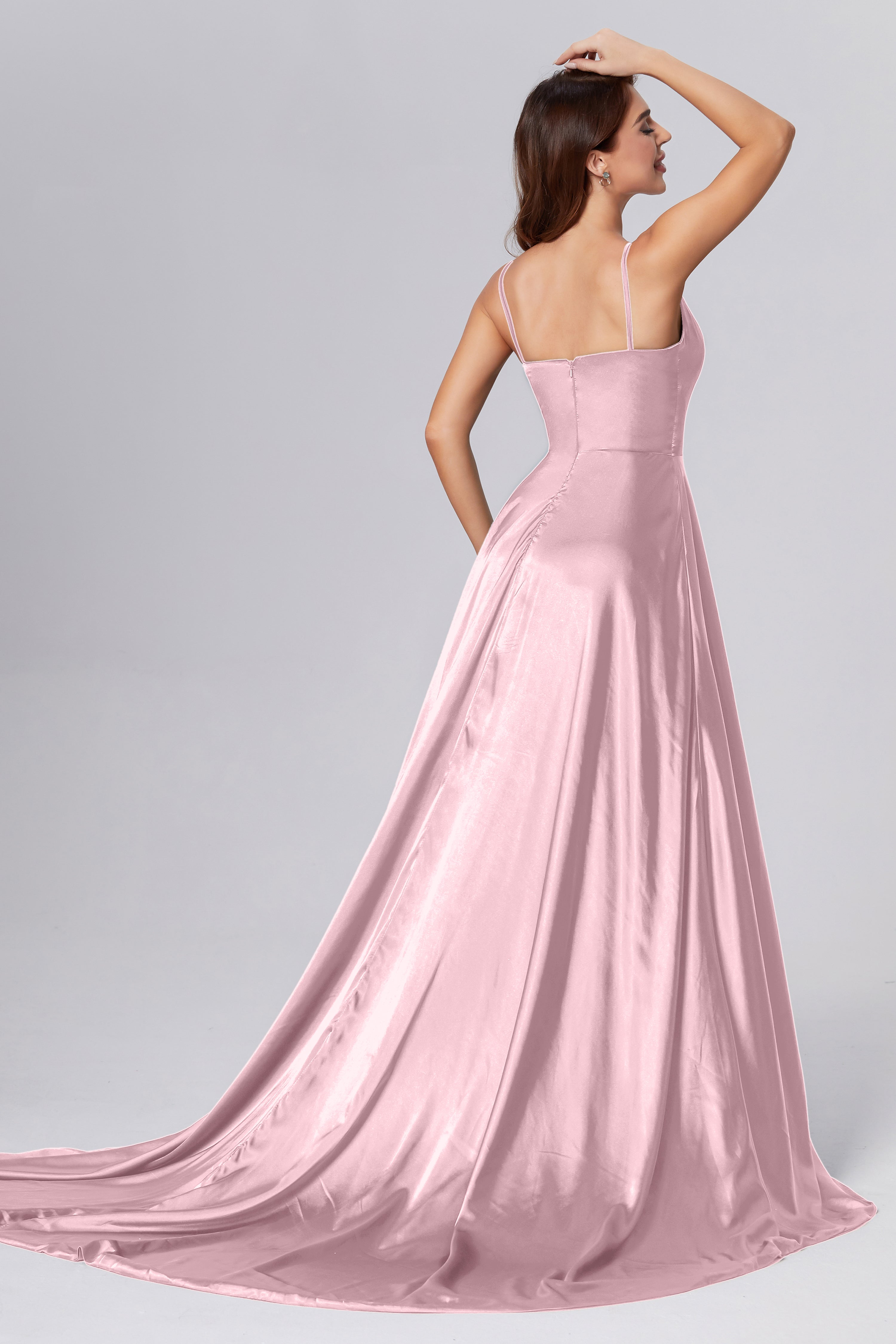 Spaghetti Straps Split Prom Dresses with Trailing
