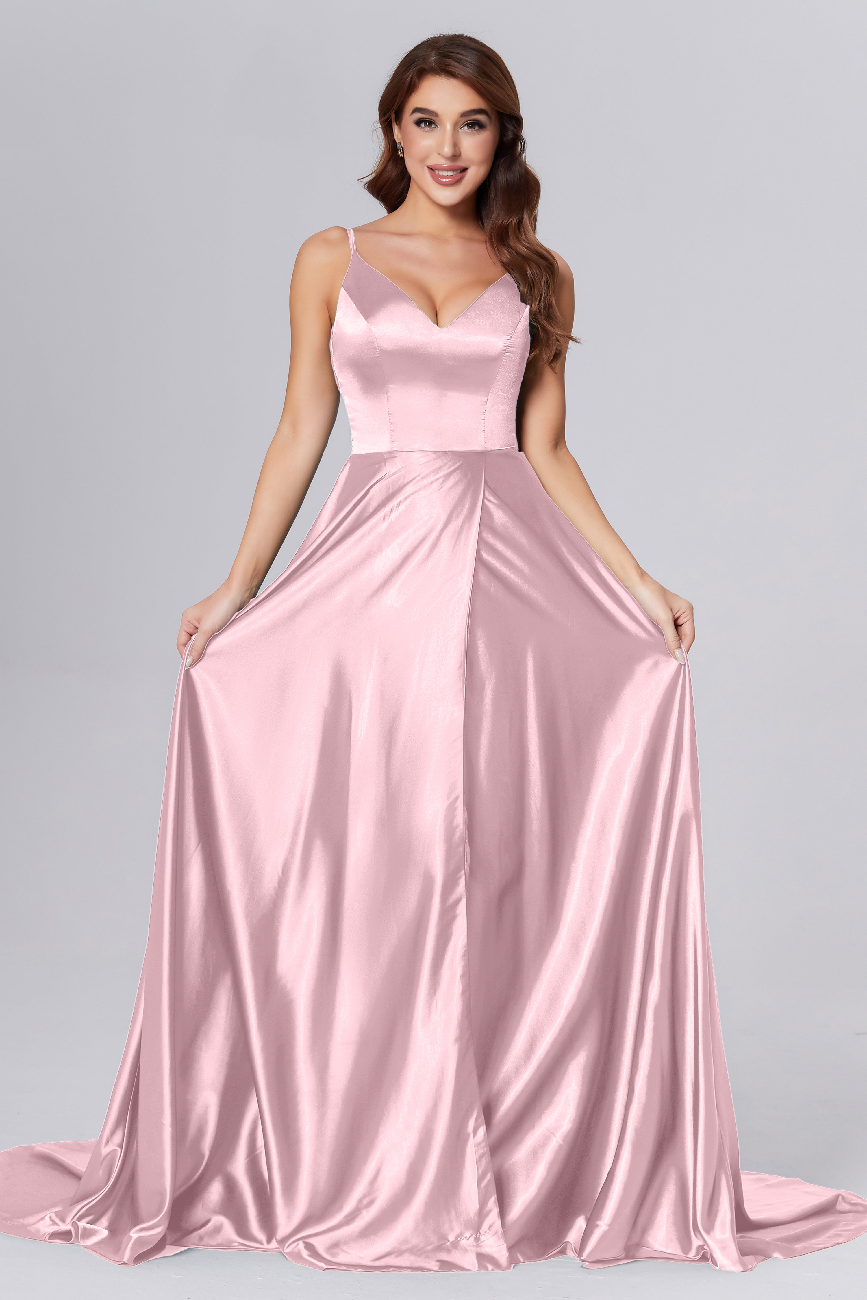 Spaghetti Straps Split Prom Dresses with Trailing