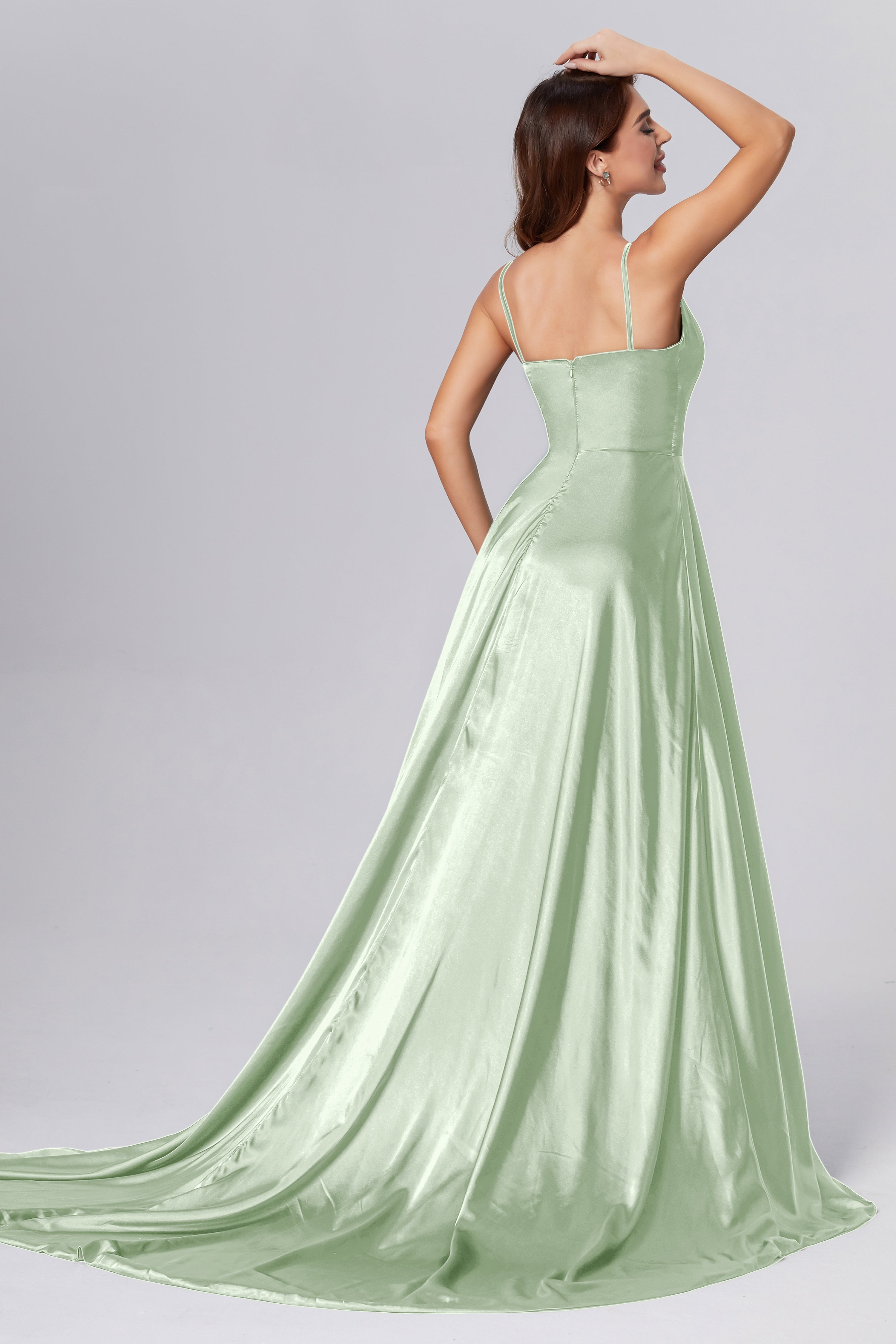 Spaghetti Straps Split Prom Dresses with Trailing
