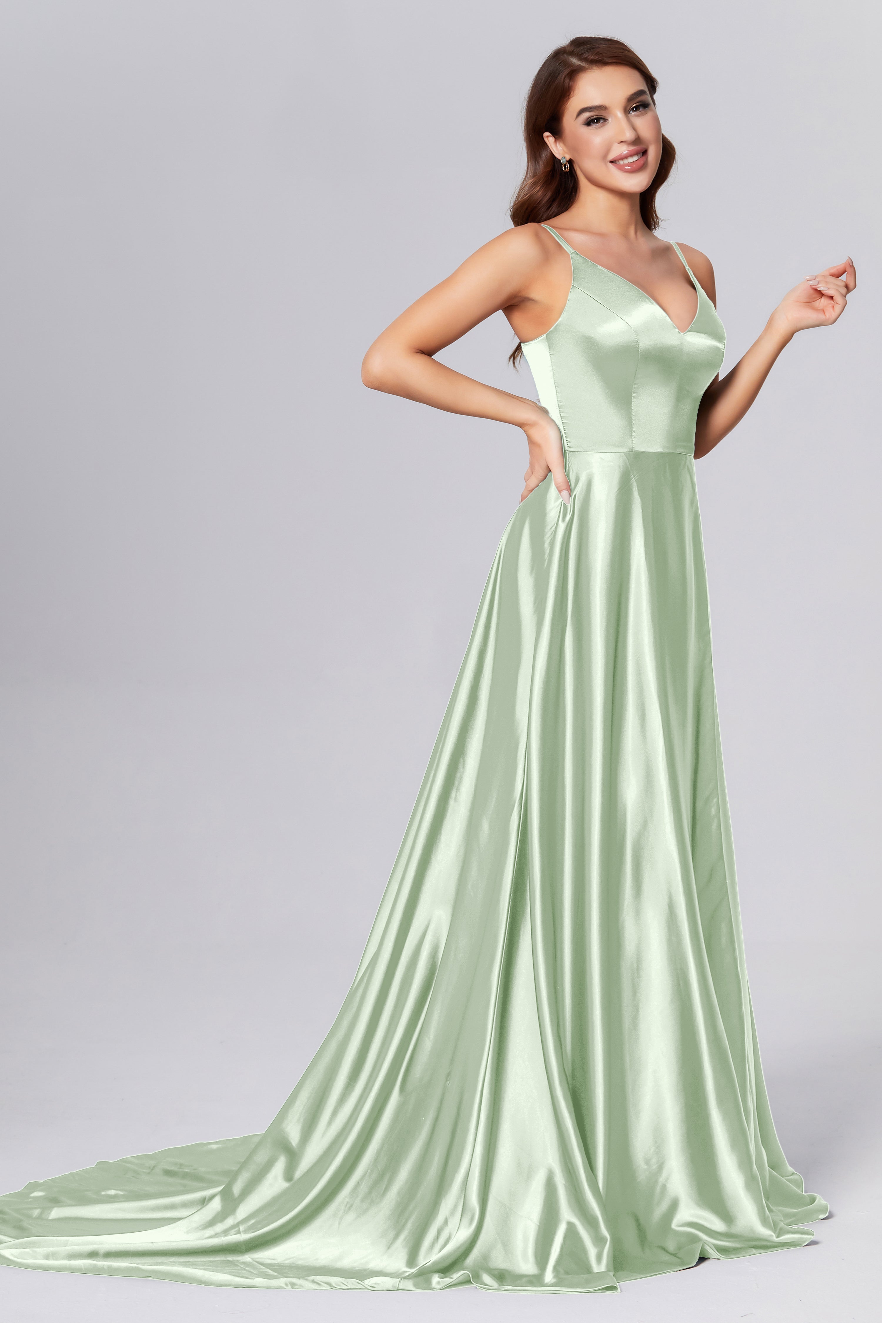 Spaghetti Straps Split Prom Dresses with Trailing