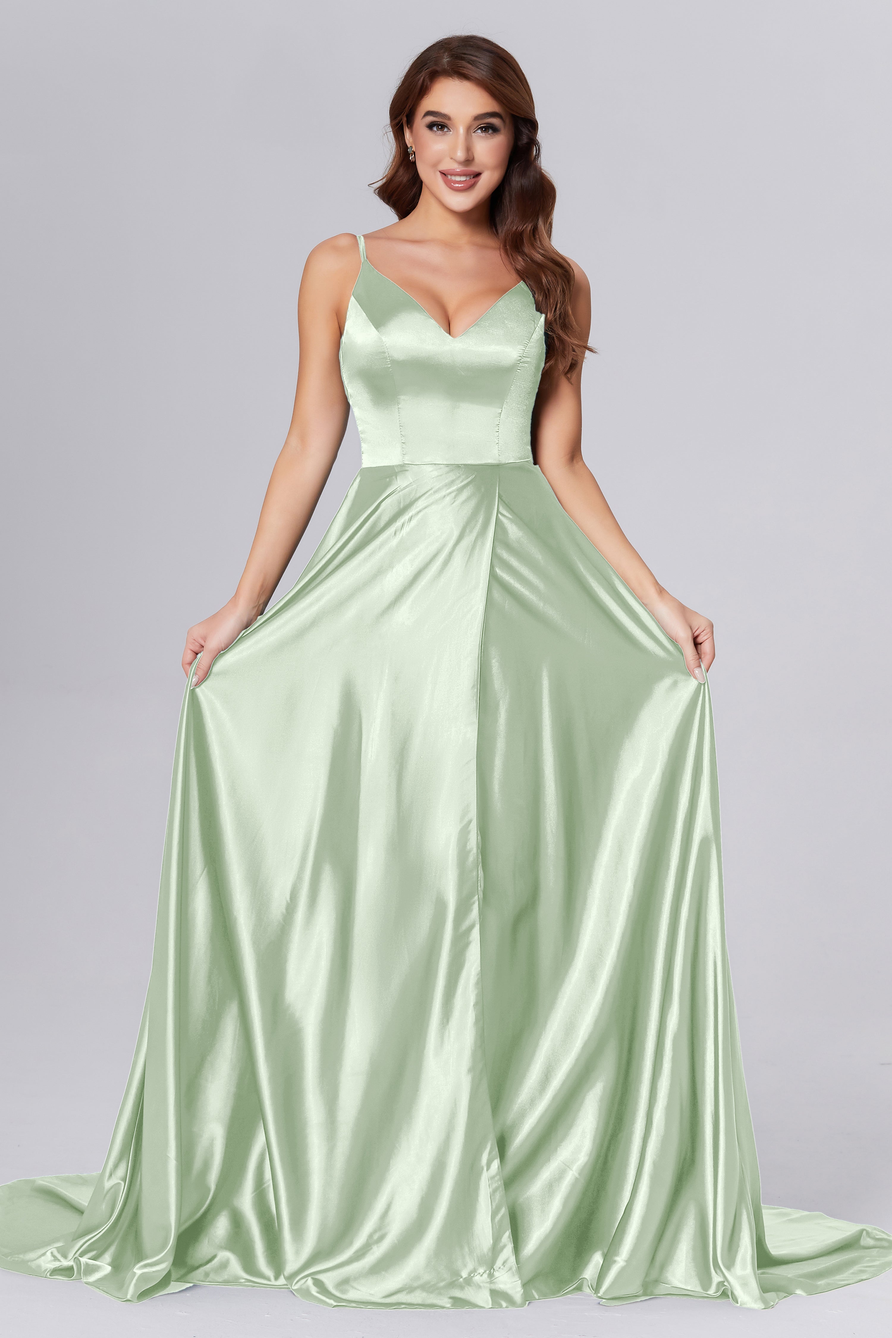Spaghetti Straps Split Prom Dresses with Trailing