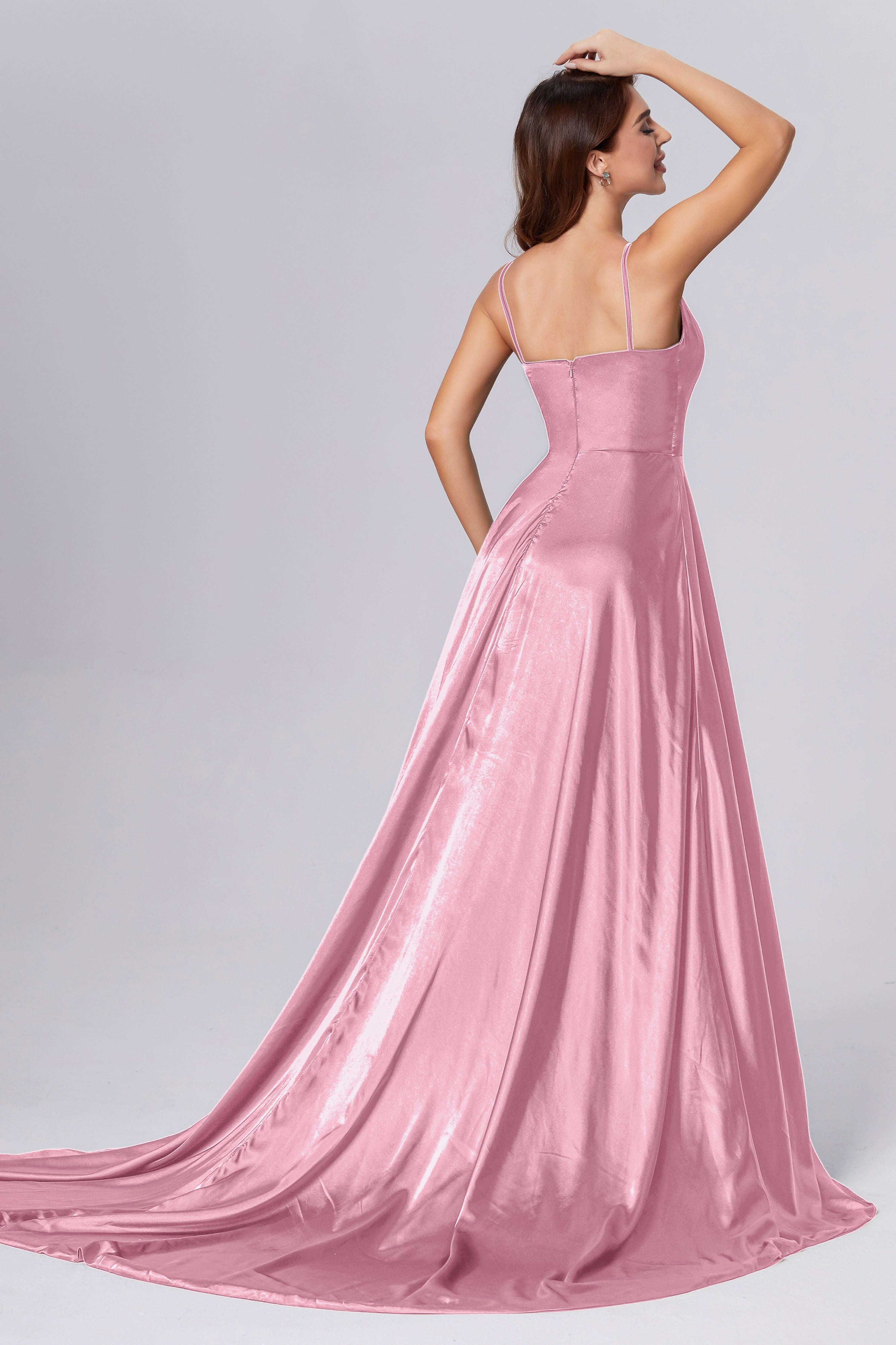 Spaghetti Straps Split Prom Dresses with Trailing