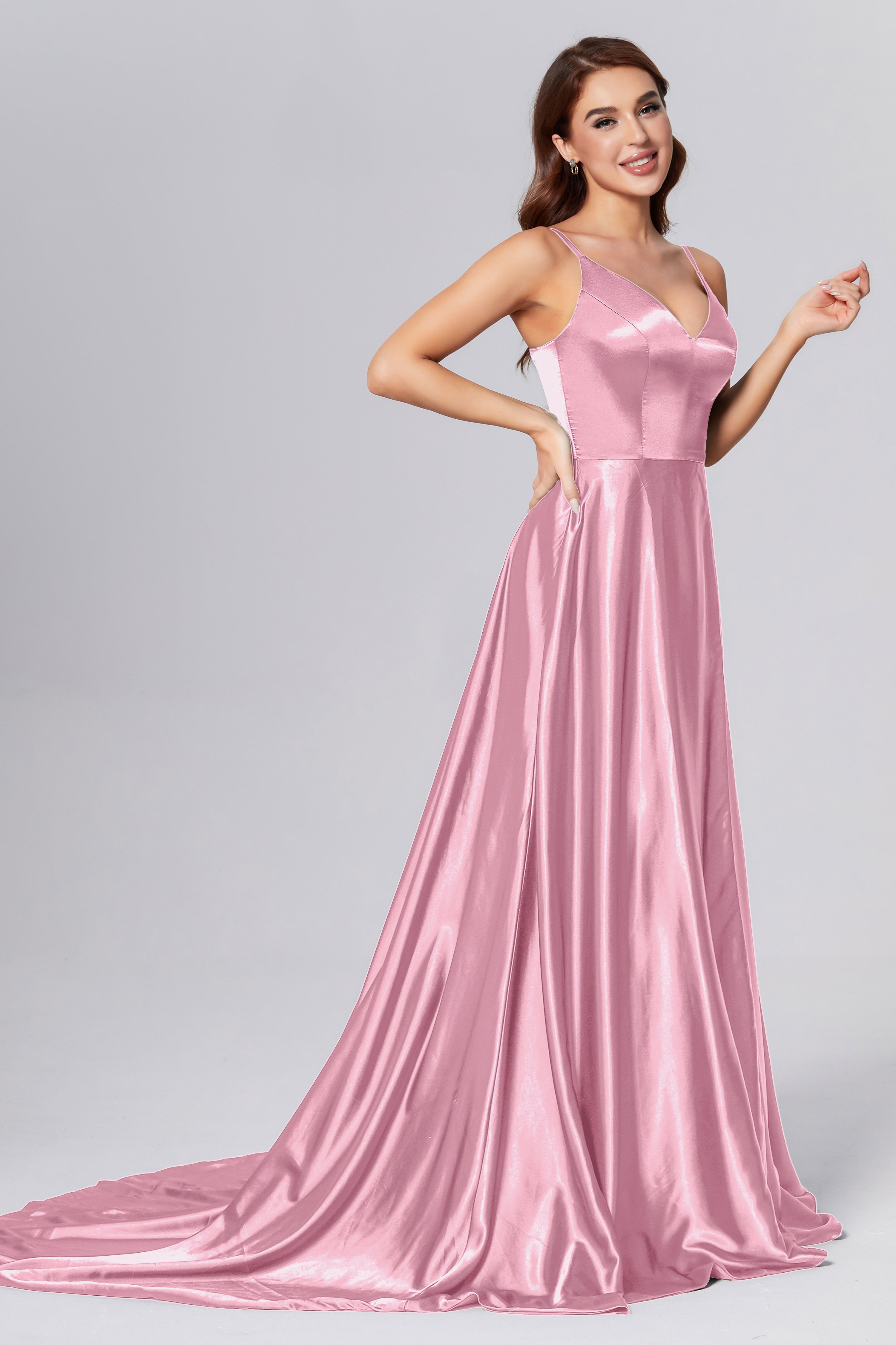 Spaghetti Straps Split Prom Dresses with Trailing