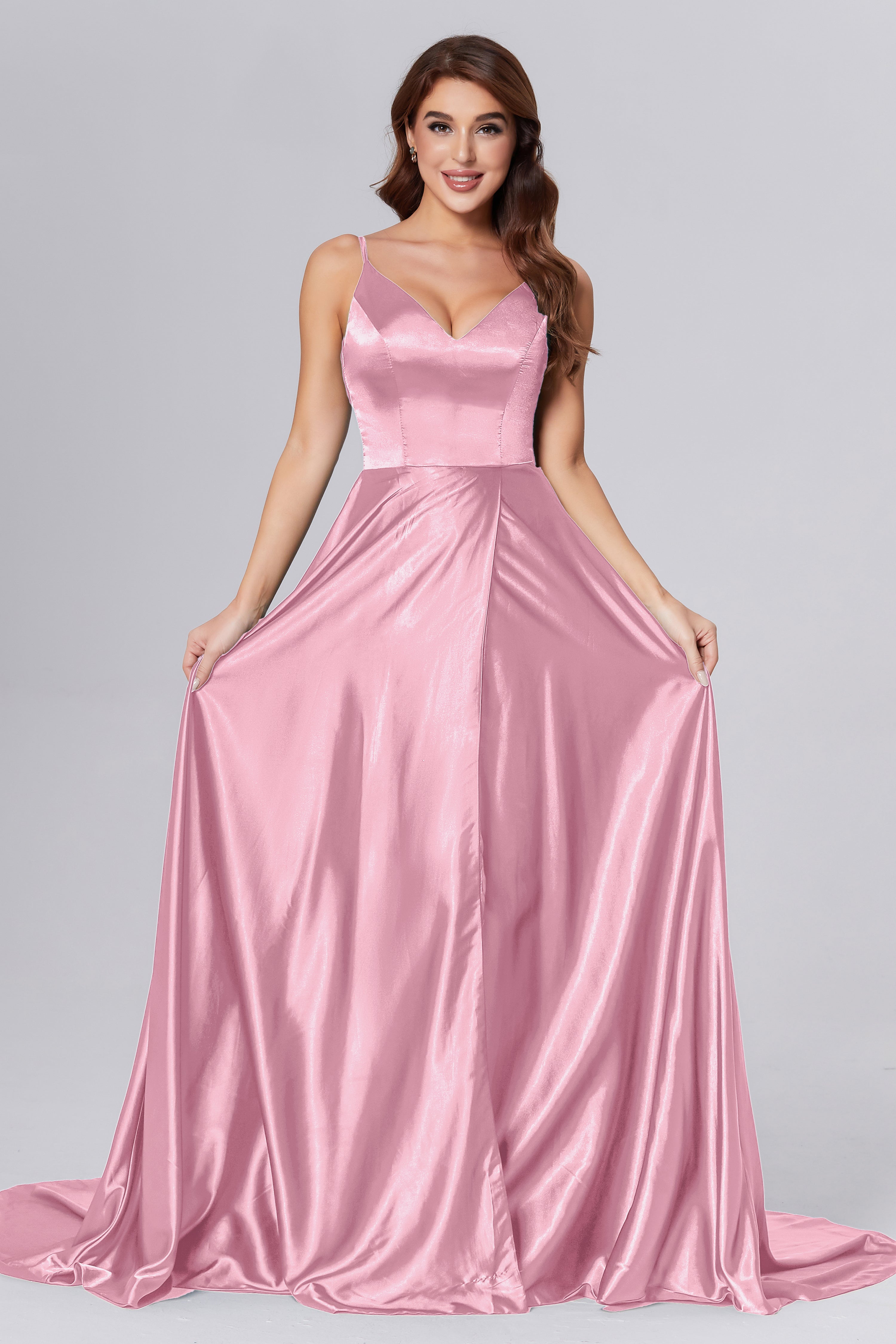 Spaghetti Straps Split Prom Dresses with Trailing