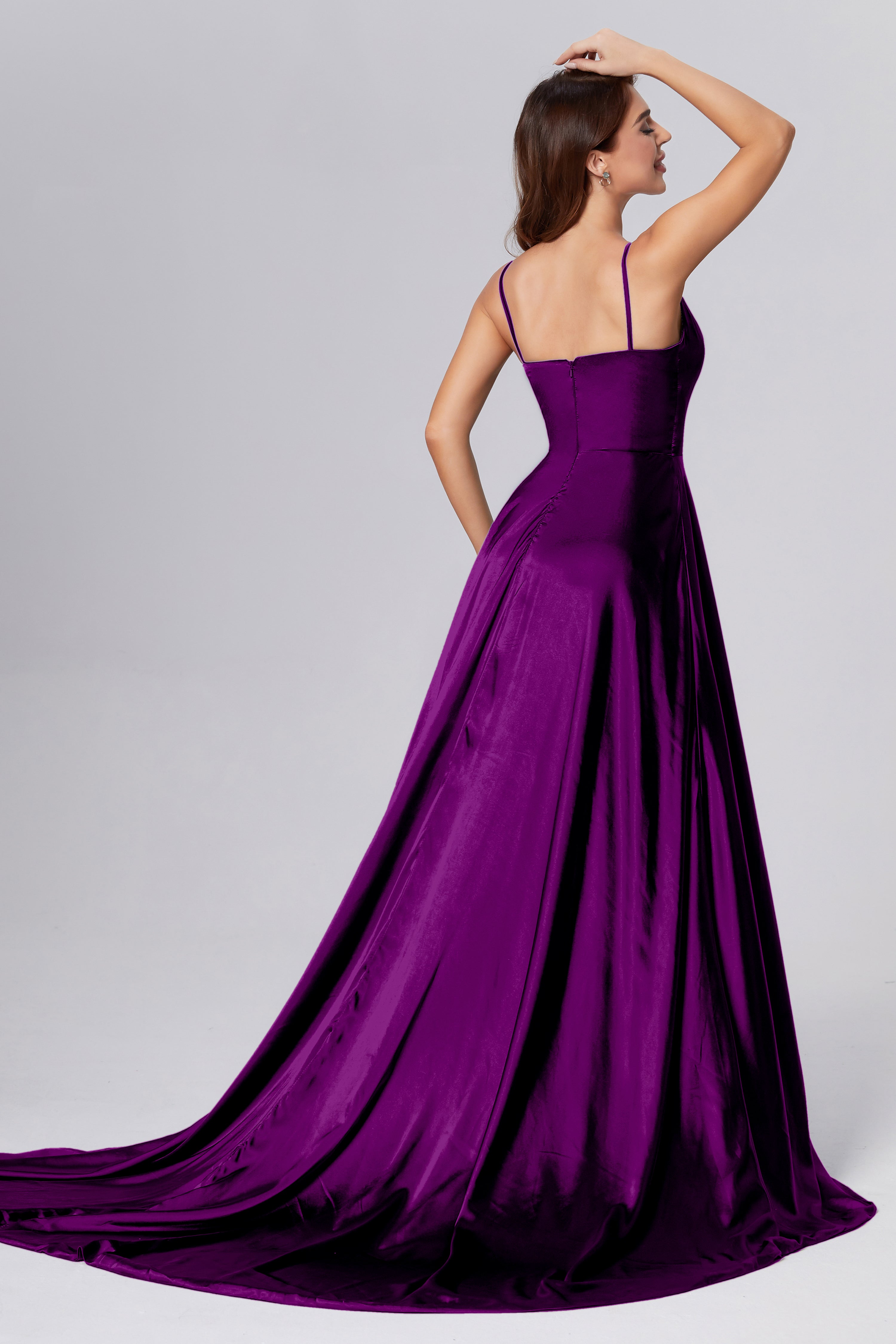 Spaghetti Straps Split Prom Dresses with Trailing