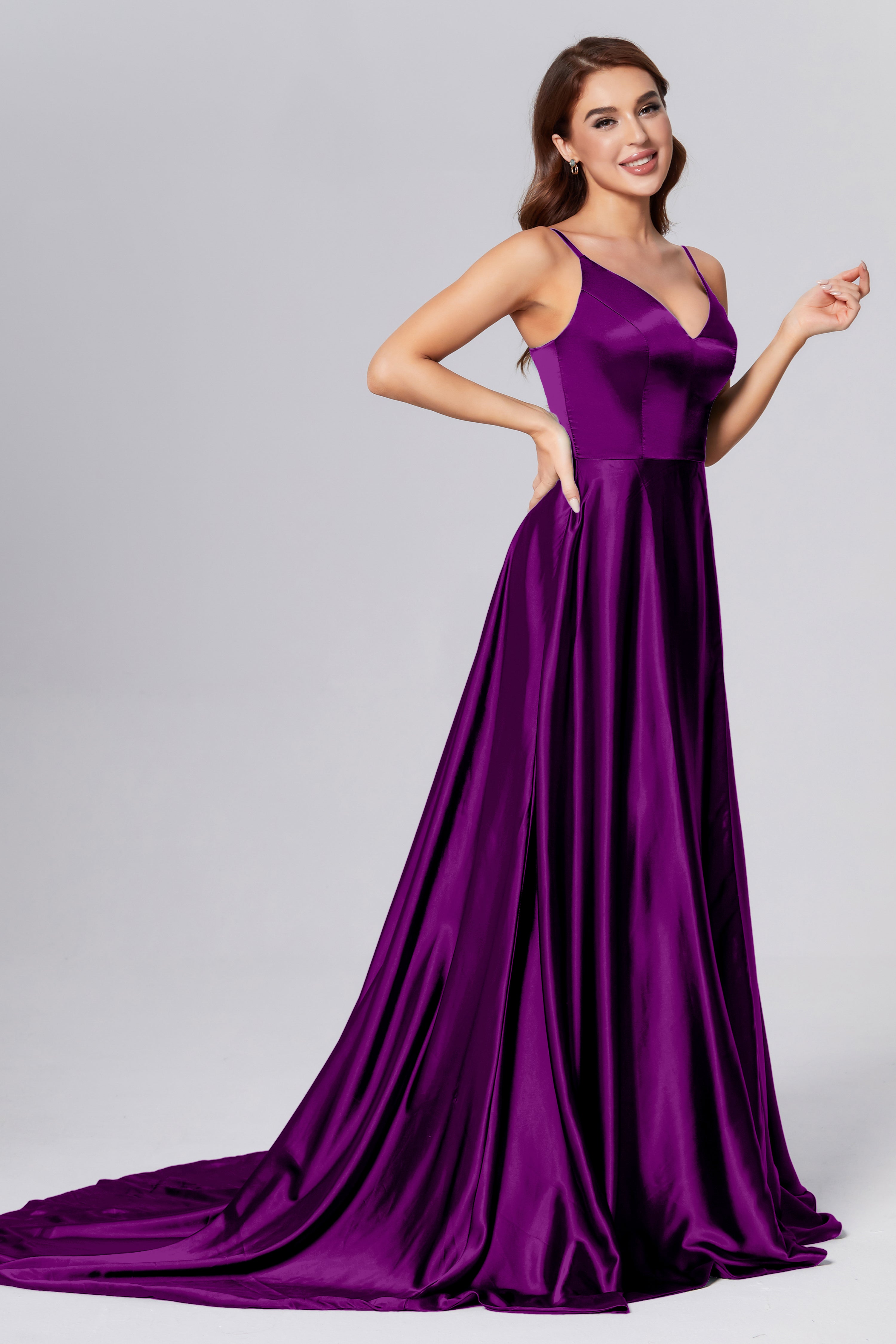 Spaghetti Straps Split Prom Dresses with Trailing