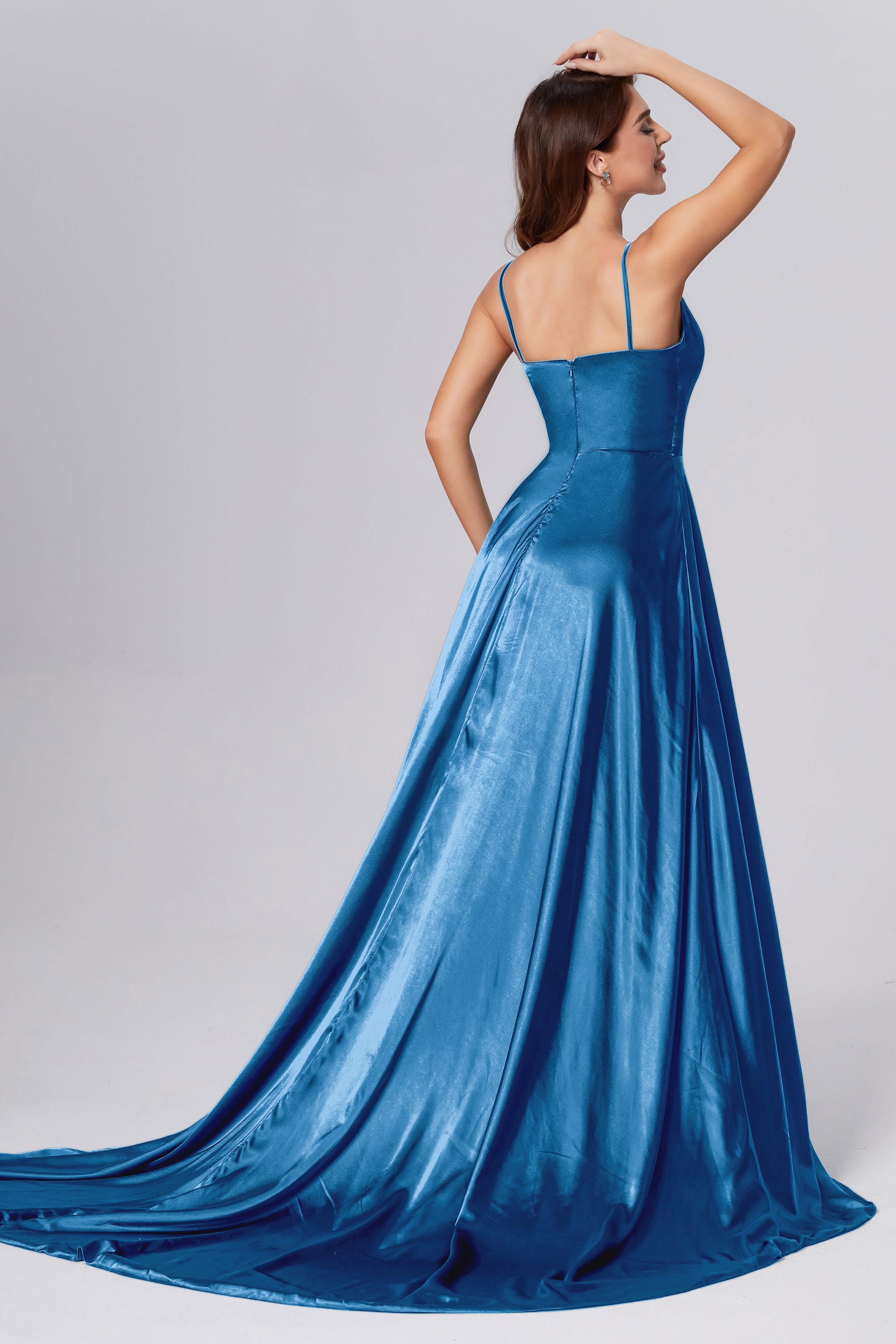 Spaghetti Straps Split Prom Dresses with Trailing