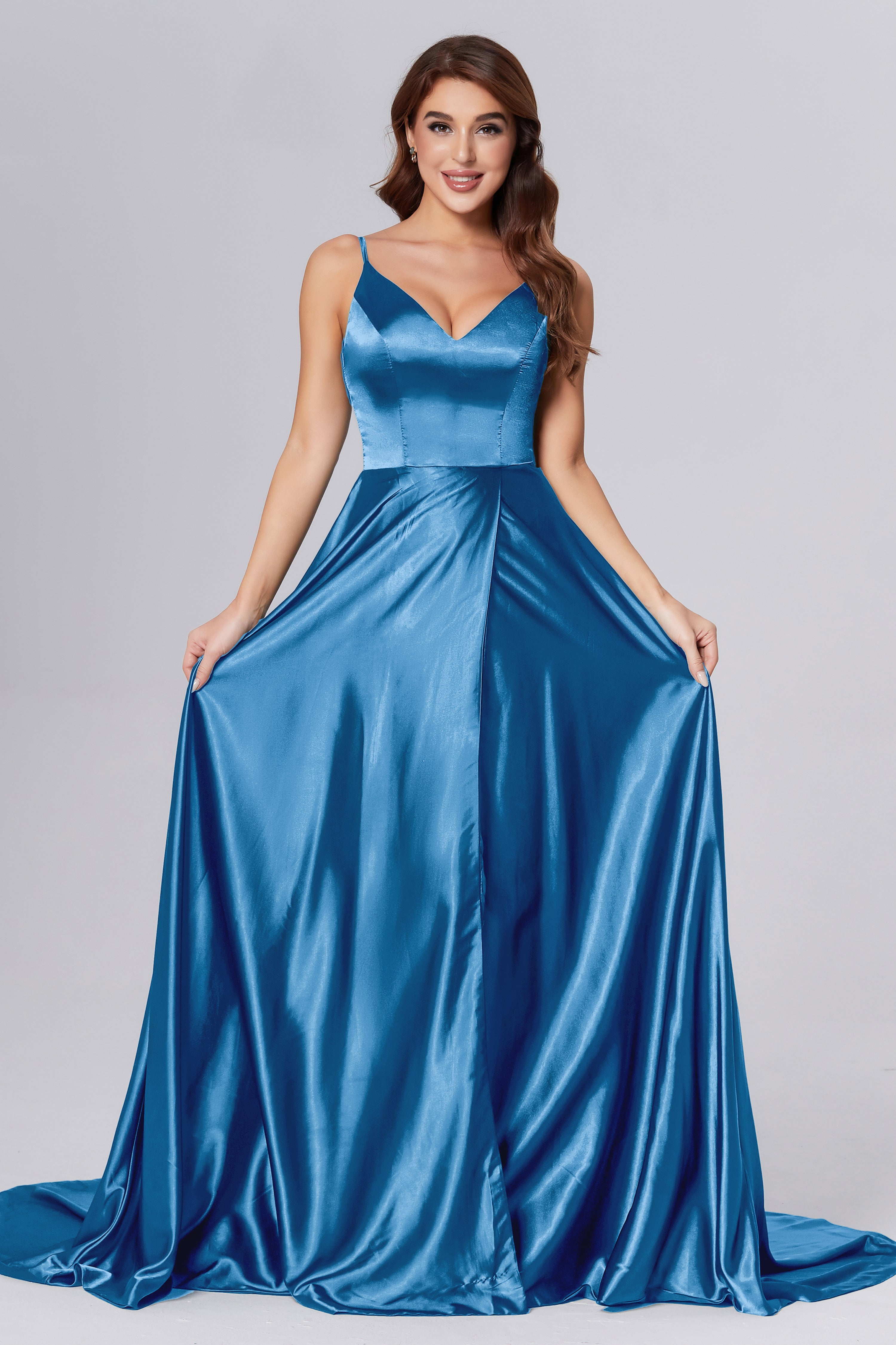 Spaghetti Straps Split Prom Dresses with Trailing