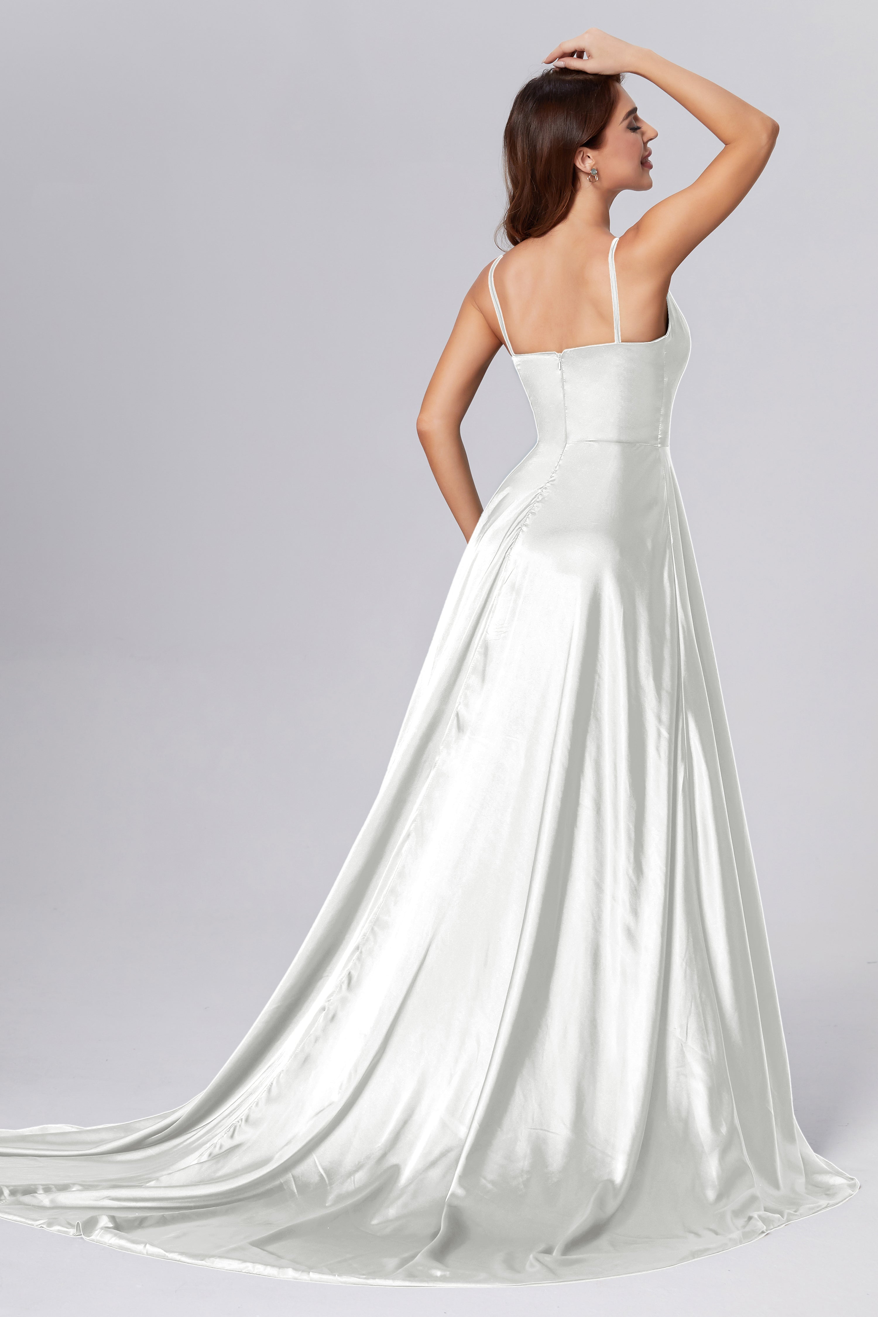 Spaghetti Straps Split Prom Dresses with Trailing