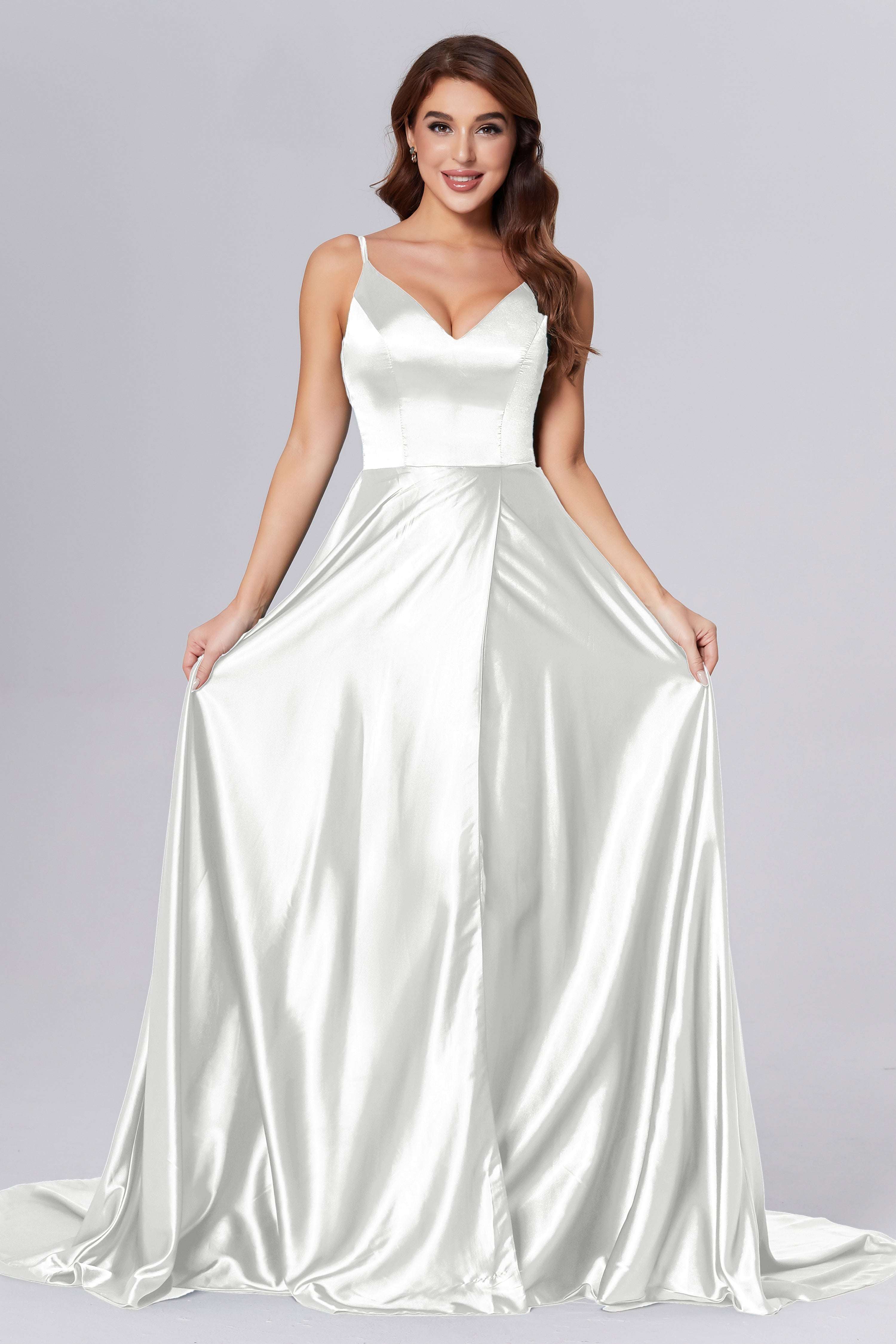 Spaghetti Straps Split Prom Dresses with Trailing